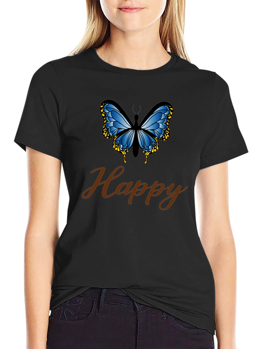 Happy Butterfly Black T-Shirt