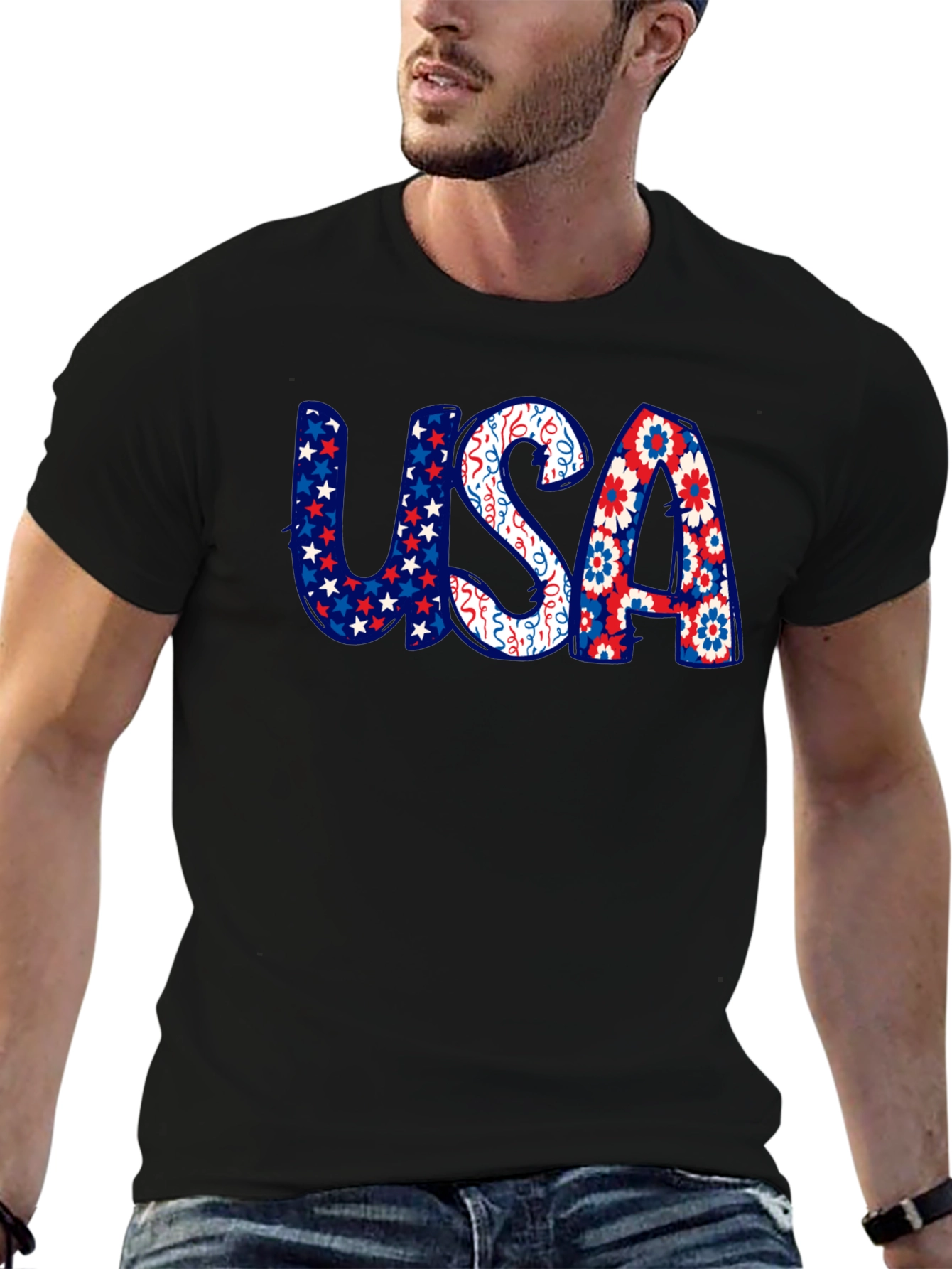 USA Patriotic Print Graphic T-Shirt