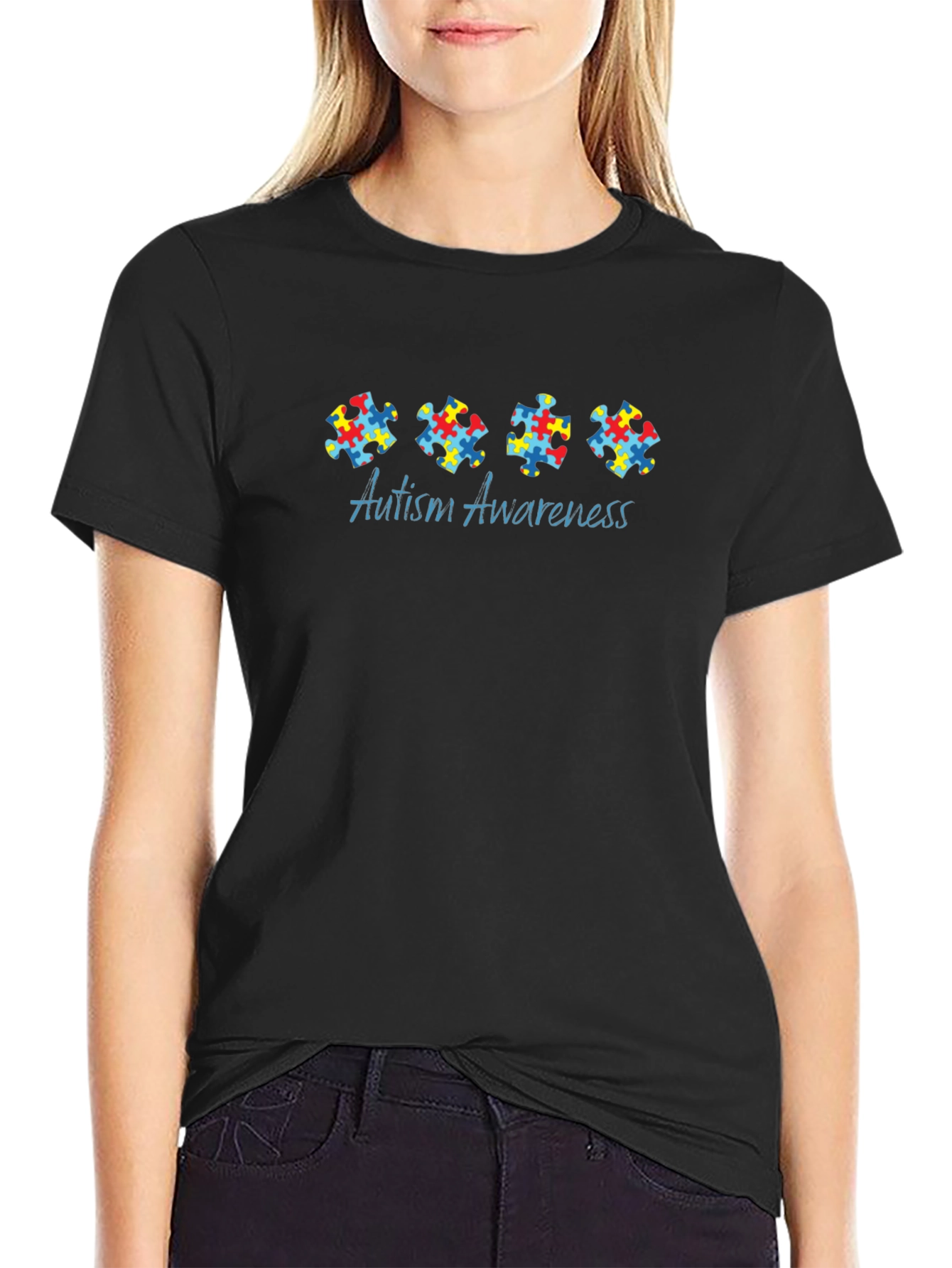 Autism Awareness Puzzle Piece T-Shirt - Black
