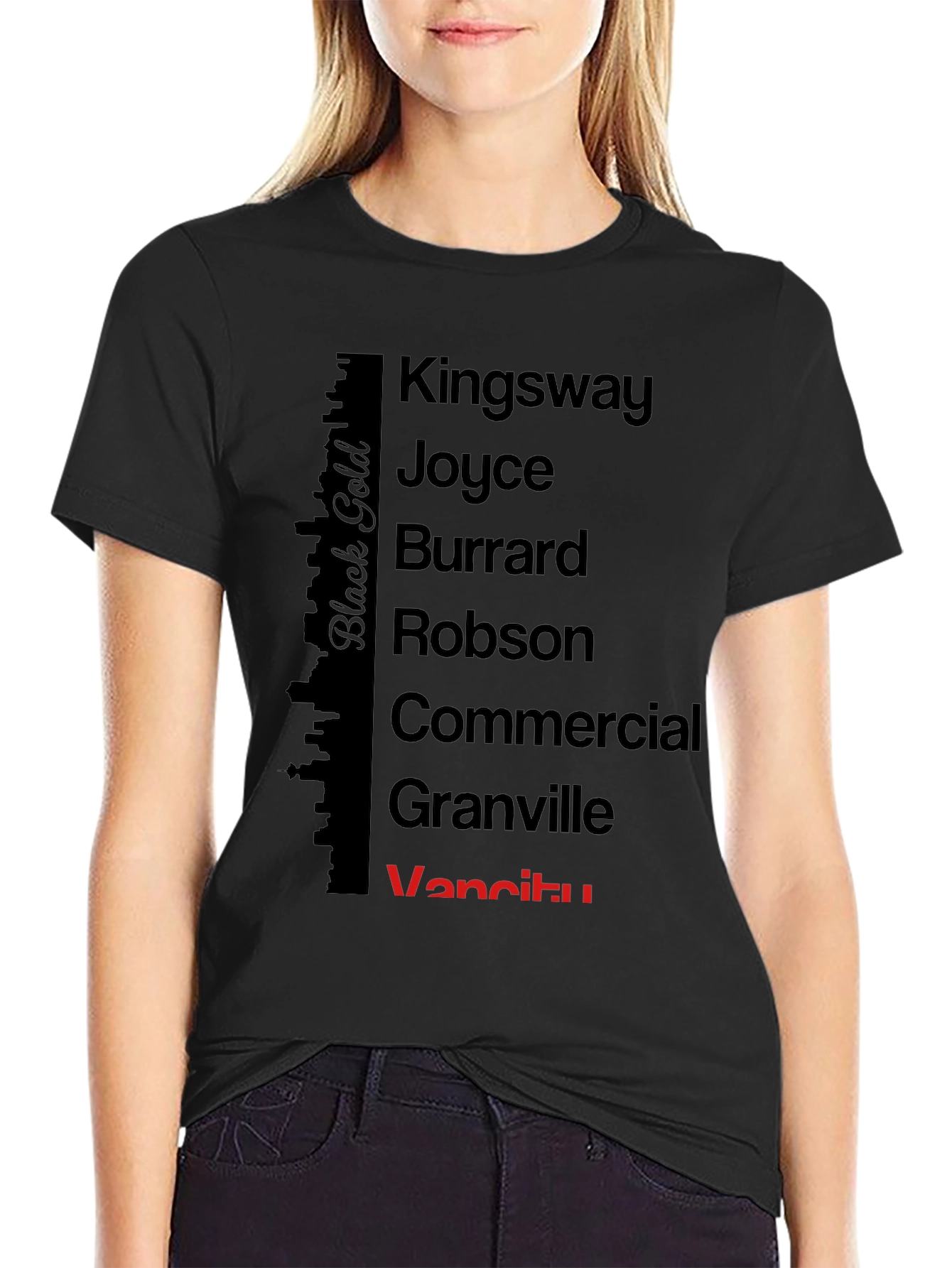 Vancouver Streets Black Cotton T-Shirt
