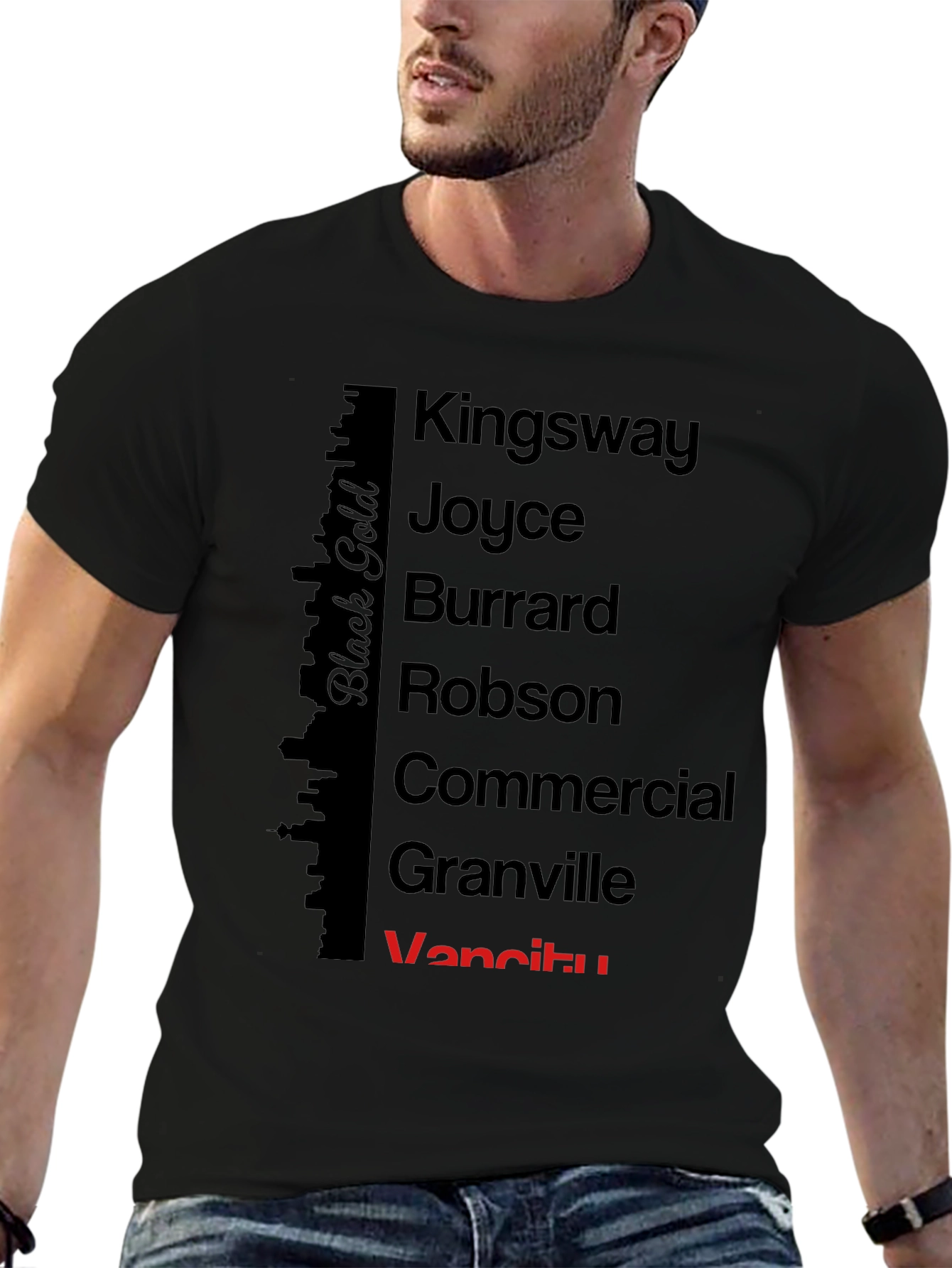 Vancouver Streets Black Cotton T-Shirt