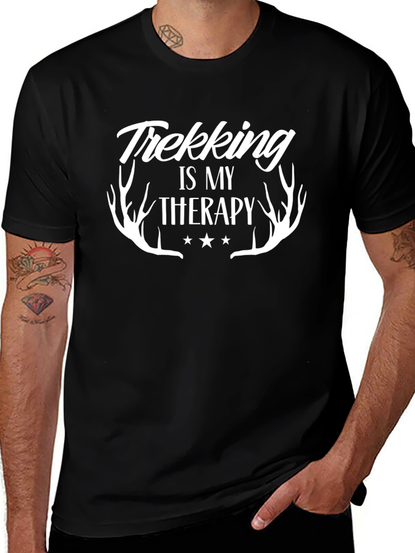 Trekking is My Therapy Black Graphic Tee