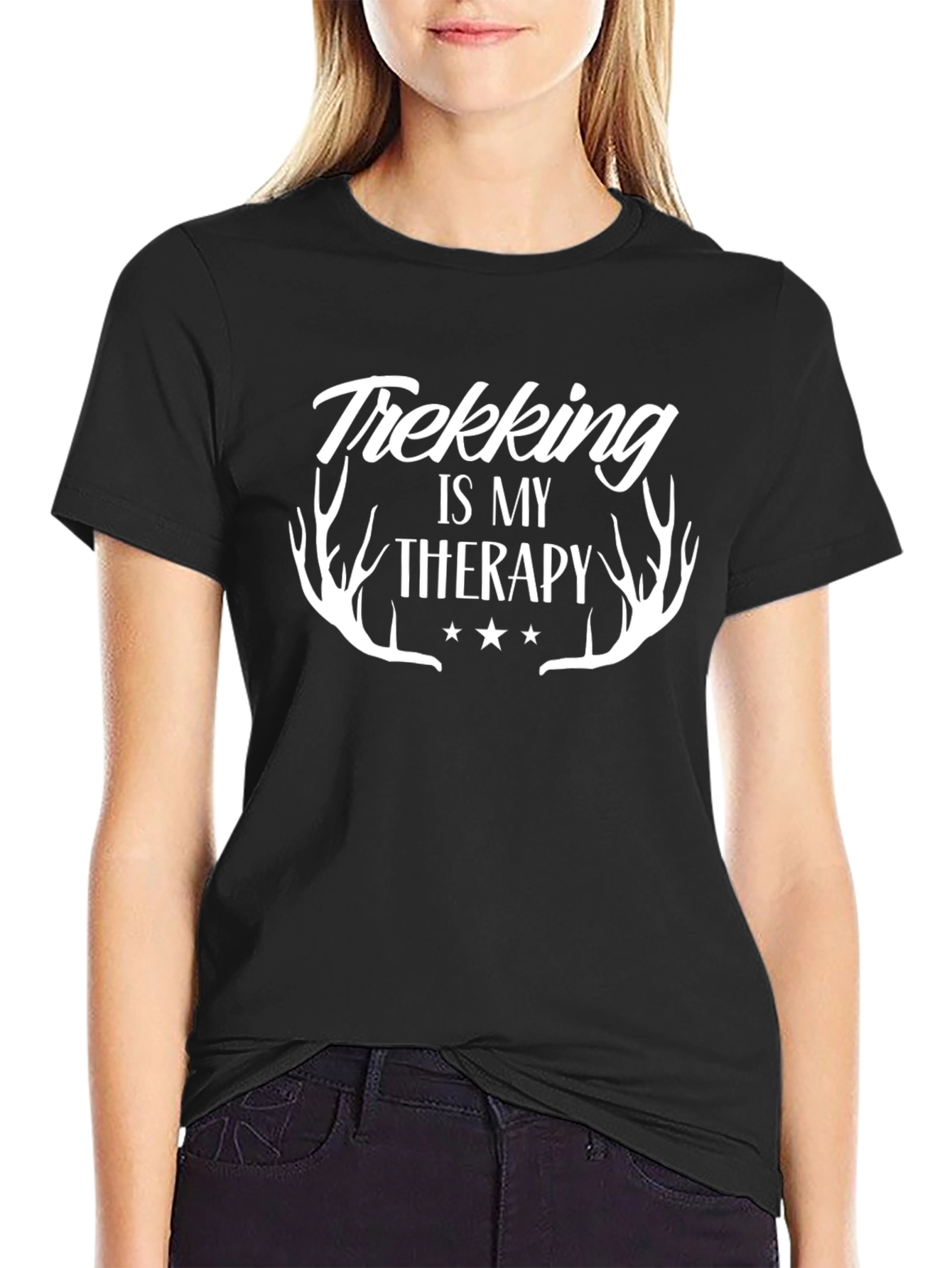 Trekking is My Therapy Black Graphic Tee
