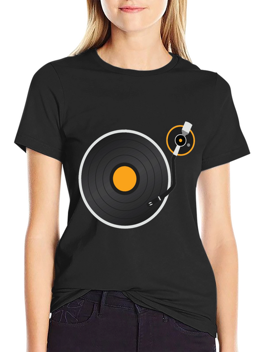 Vinyl Record Player Graphic T-Shirt - Black