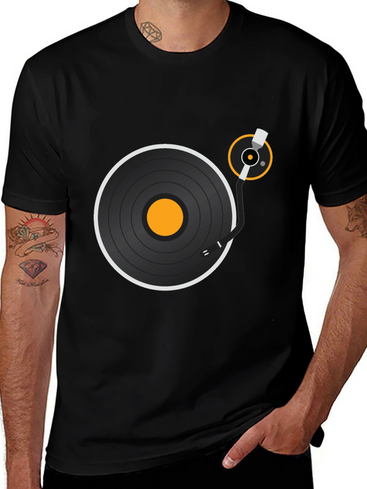 Vinyl Record Player Graphic T-Shirt - Black