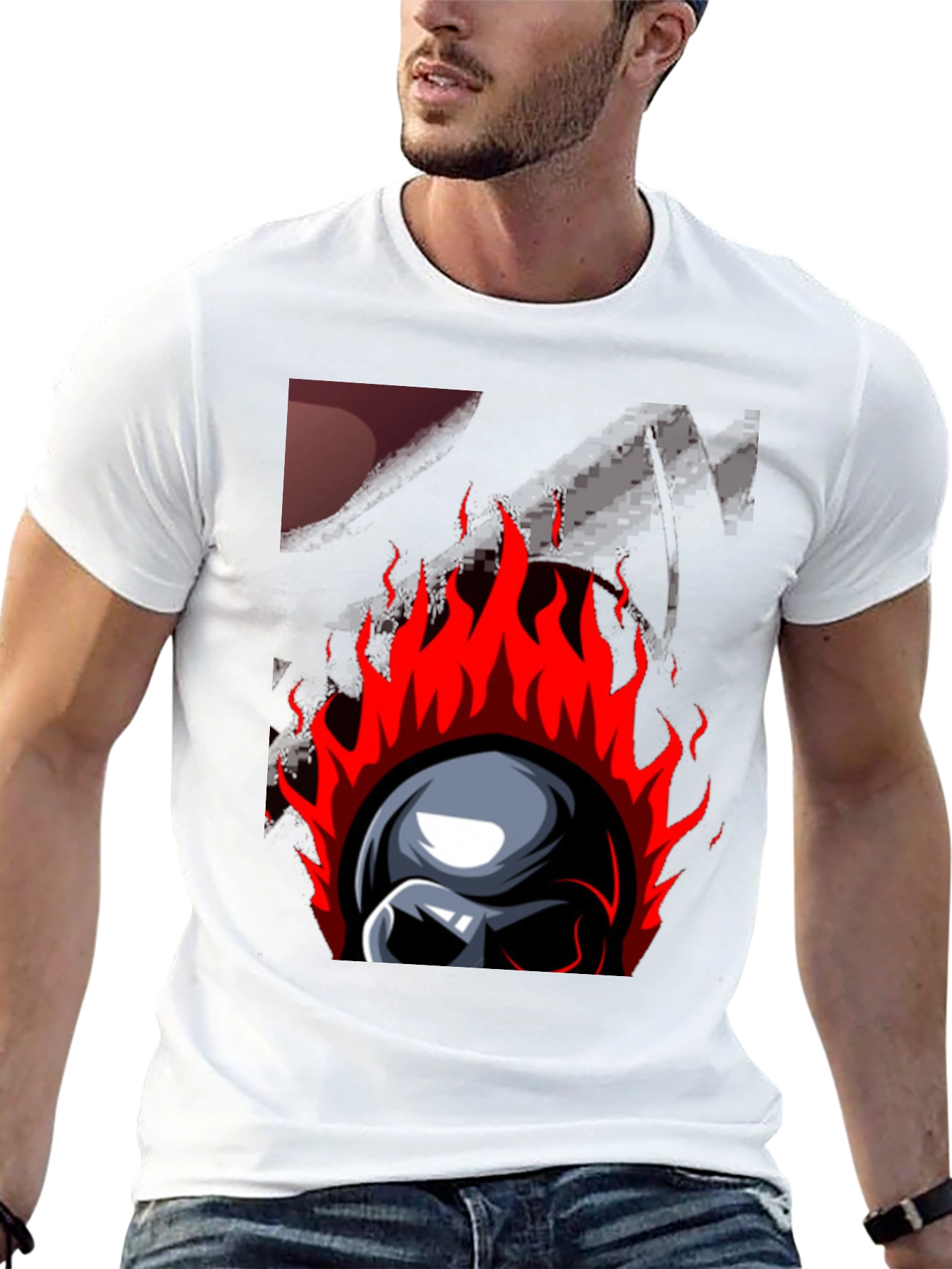 Flaming Skull Graphic Print T-Shirt