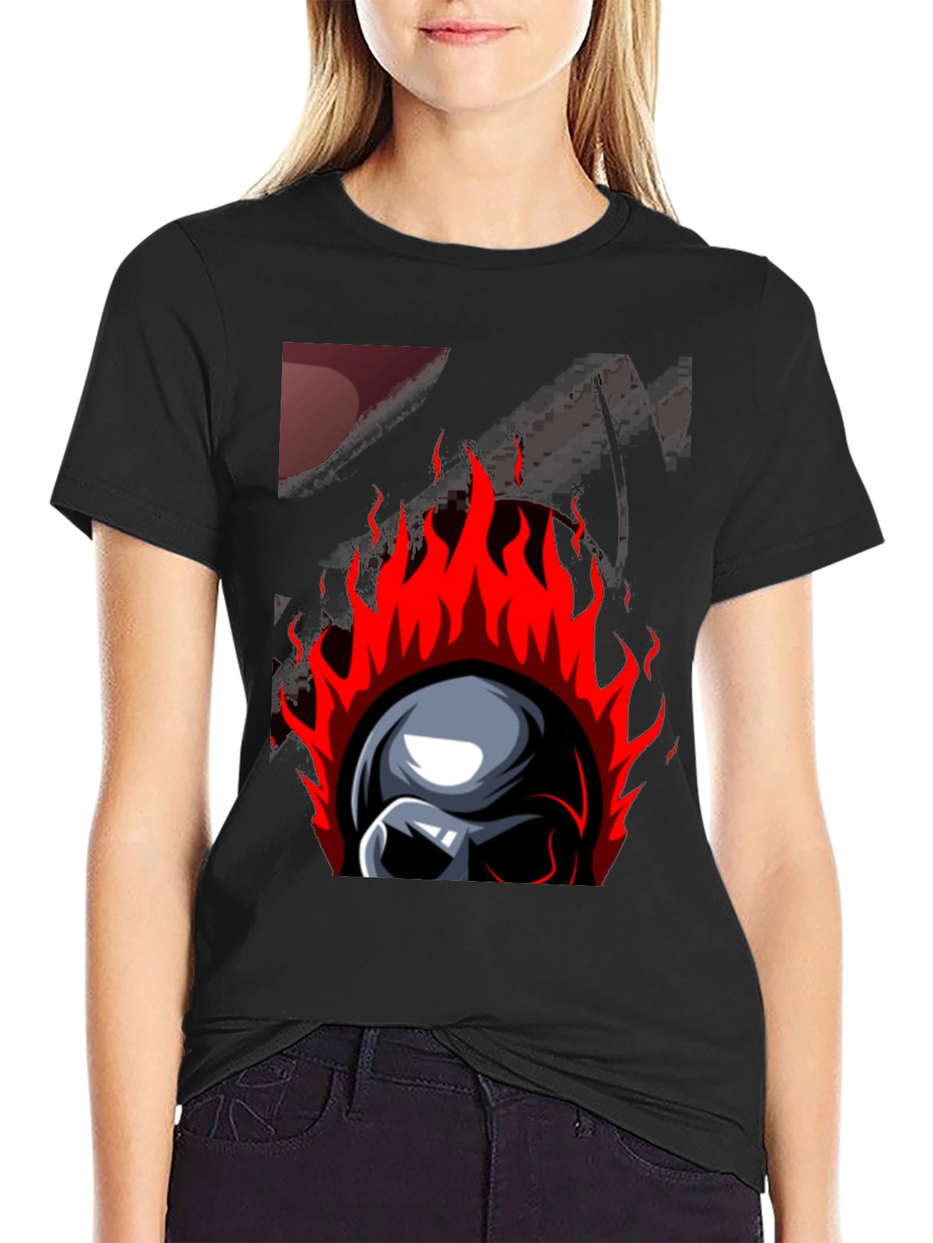 Flaming Skull Graphic Print T-Shirt