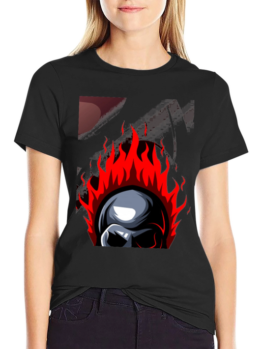 Flaming Skull Graphic Print T-Shirt