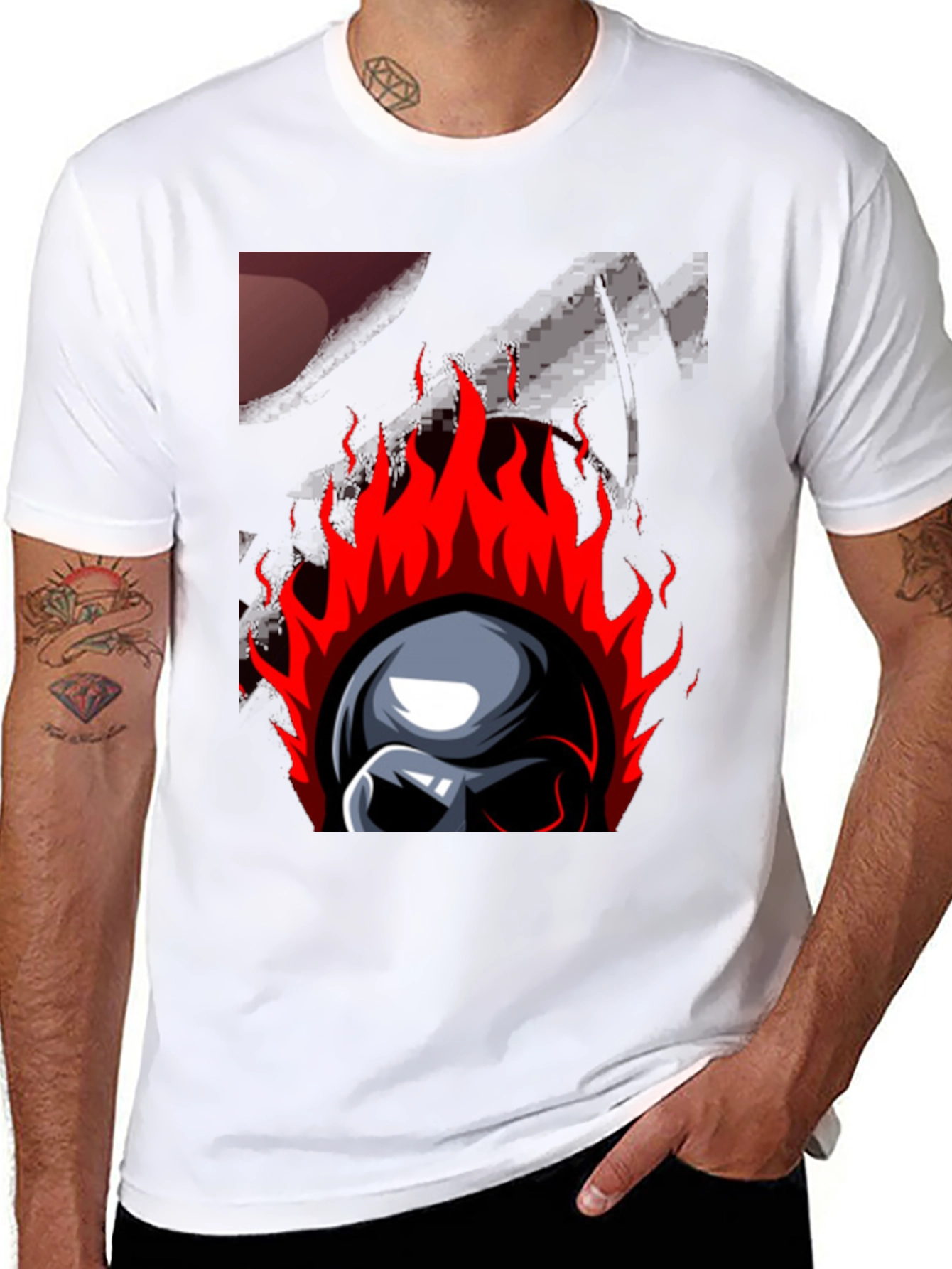 Flaming Skull Graphic Print T-Shirt