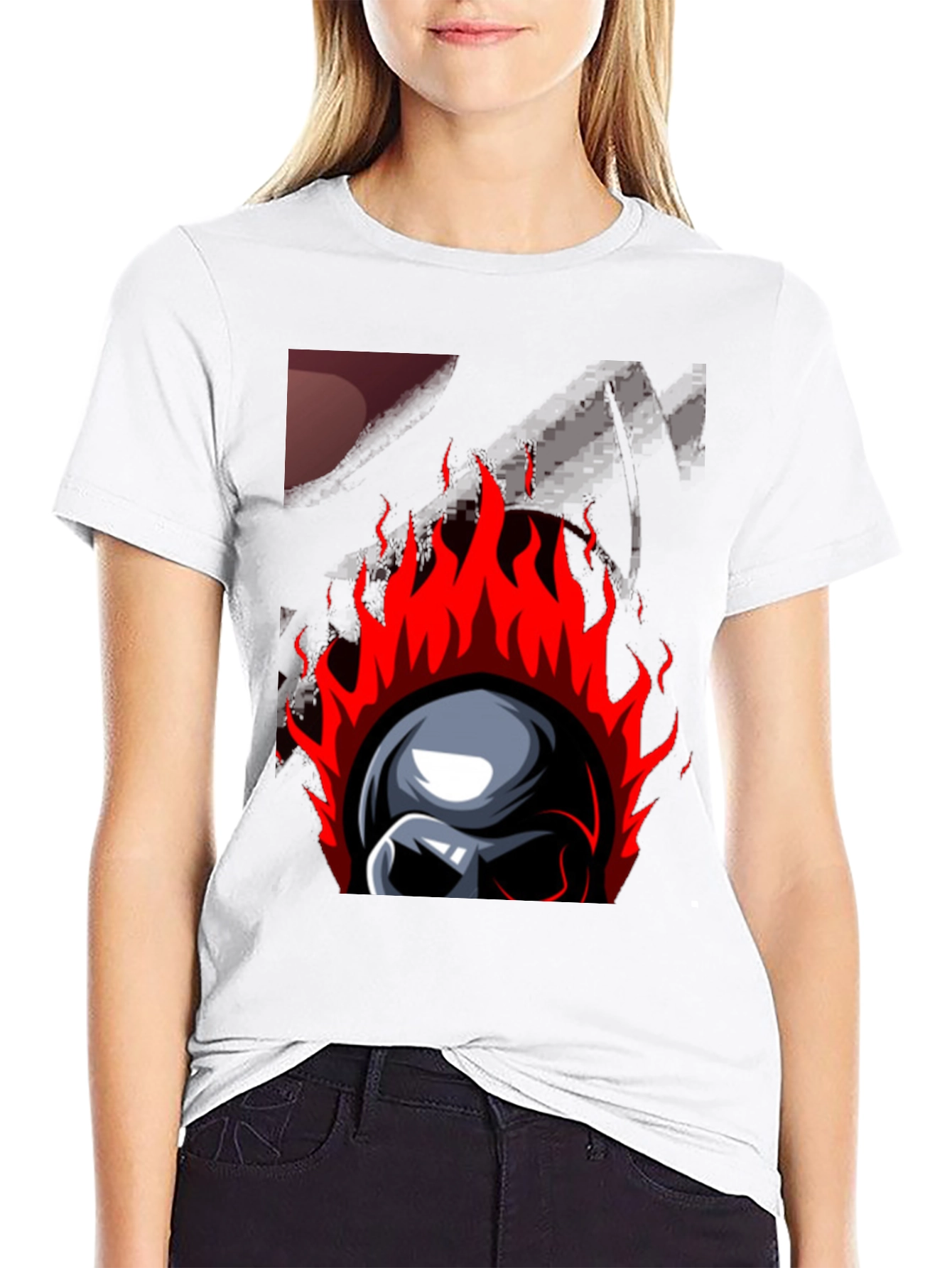 Flaming Skull Graphic Print T-Shirt