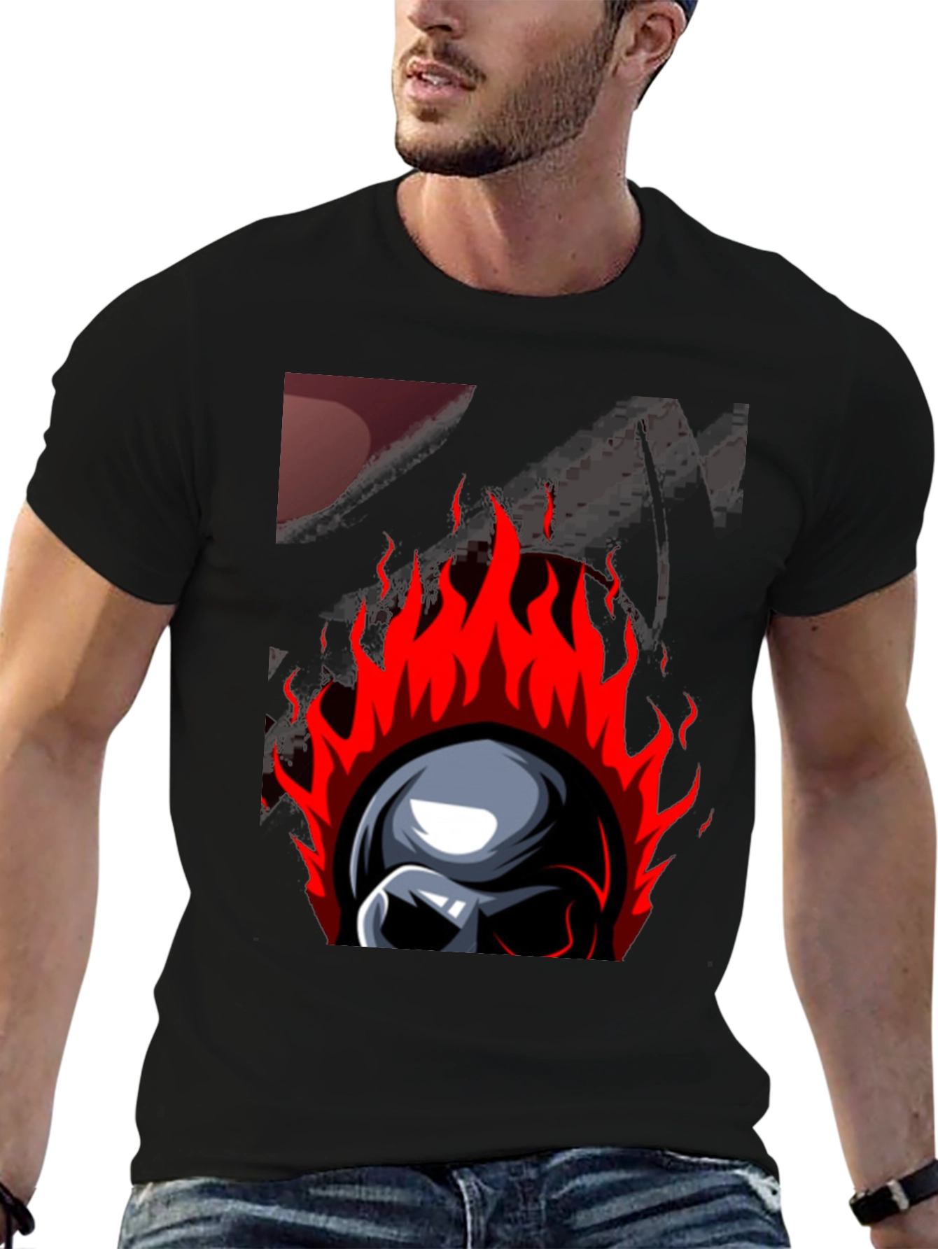 Flaming Skull Graphic Print T-Shirt