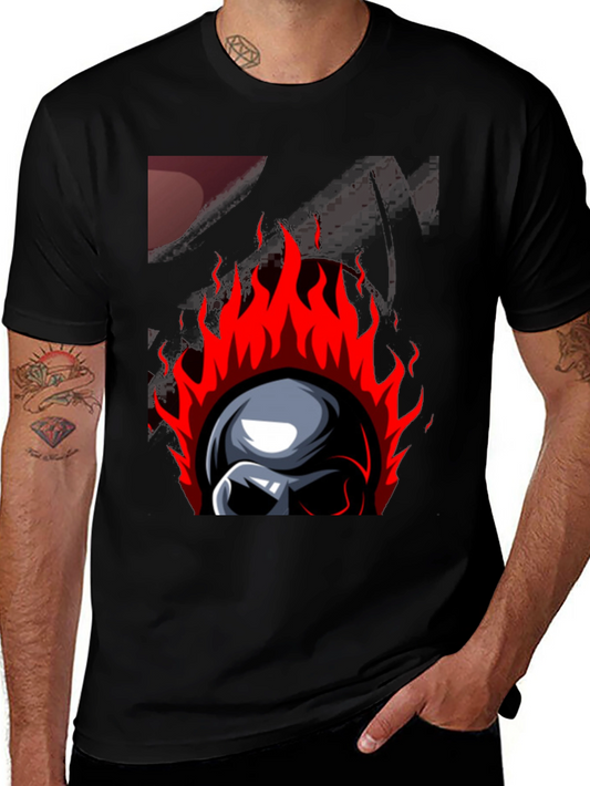 Flaming Skull Graphic Print T-Shirt