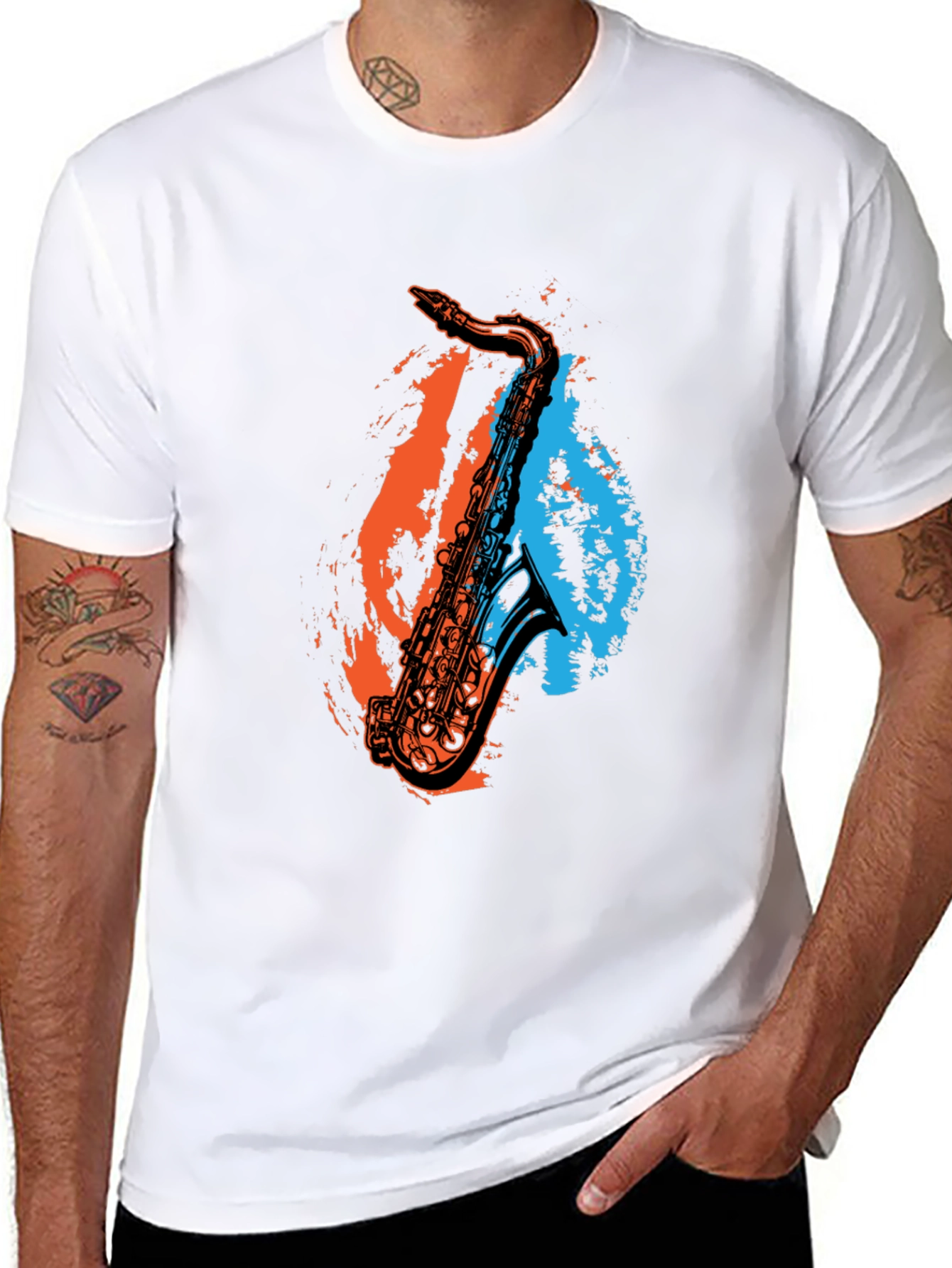 Saxophone Graphic Print Black T-Shirt