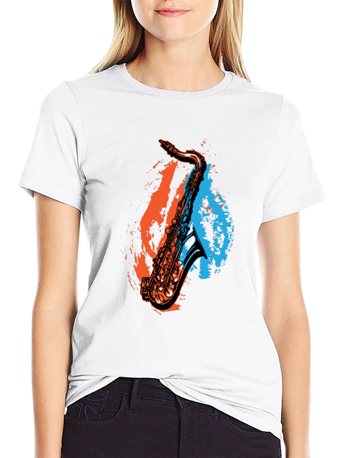 Saxophone Graphic Print Black T-Shirt