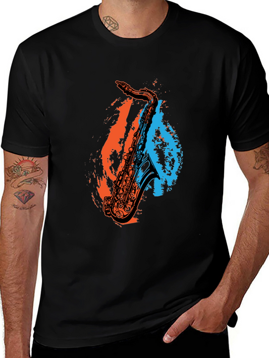 Saxophone Graphic Print Black T-Shirt