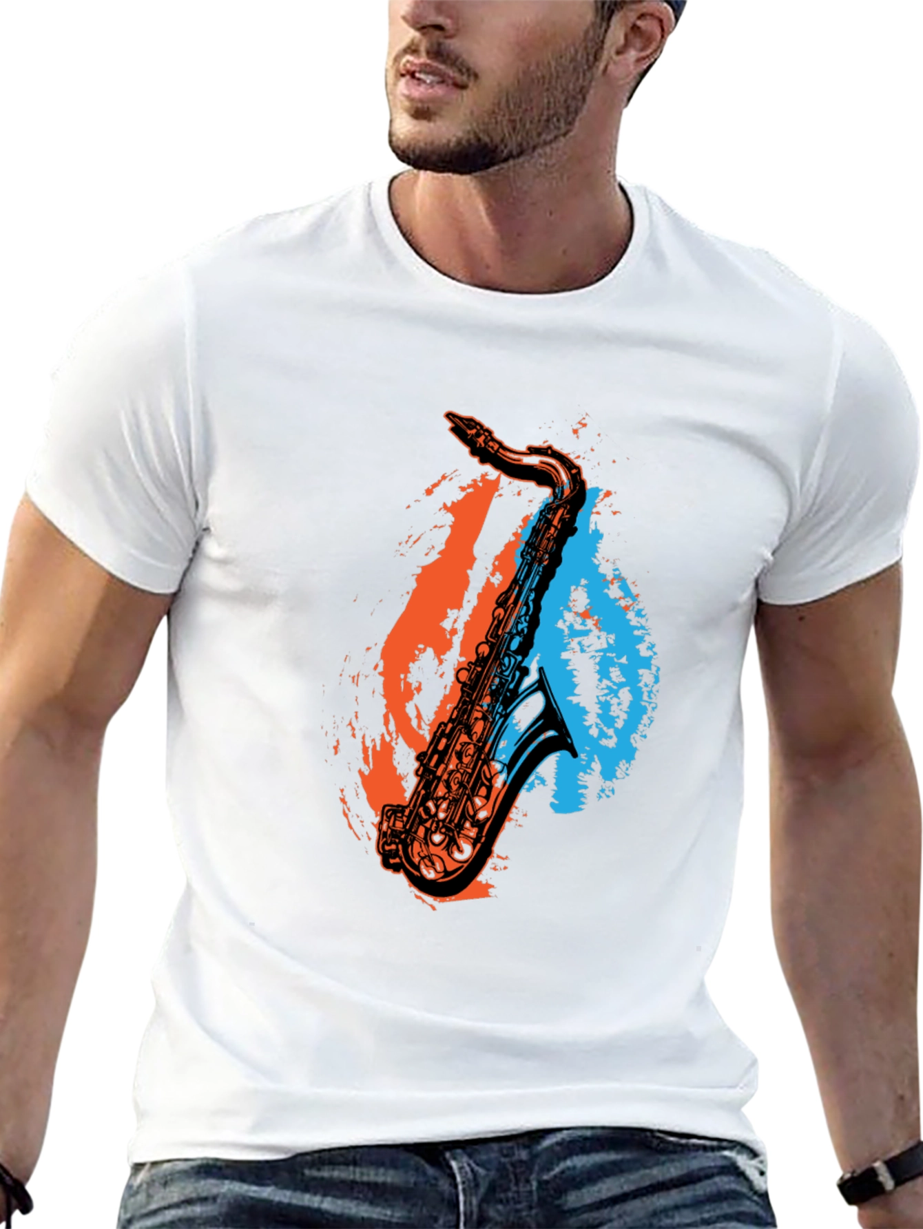 Saxophone Graphic Print Black T-Shirt