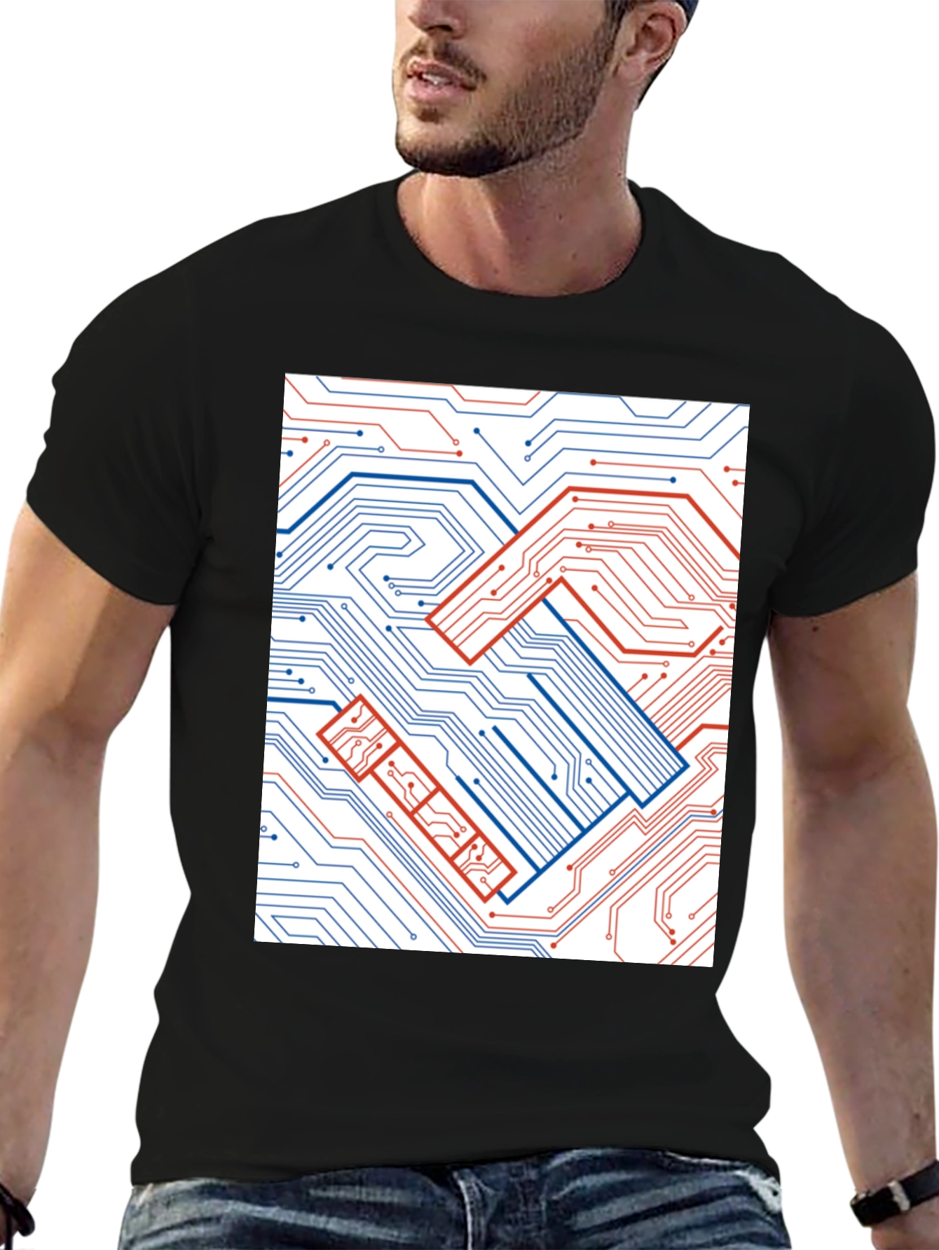 Tech Handshake Graphic T-Shirt - Modern Circuit Board Design