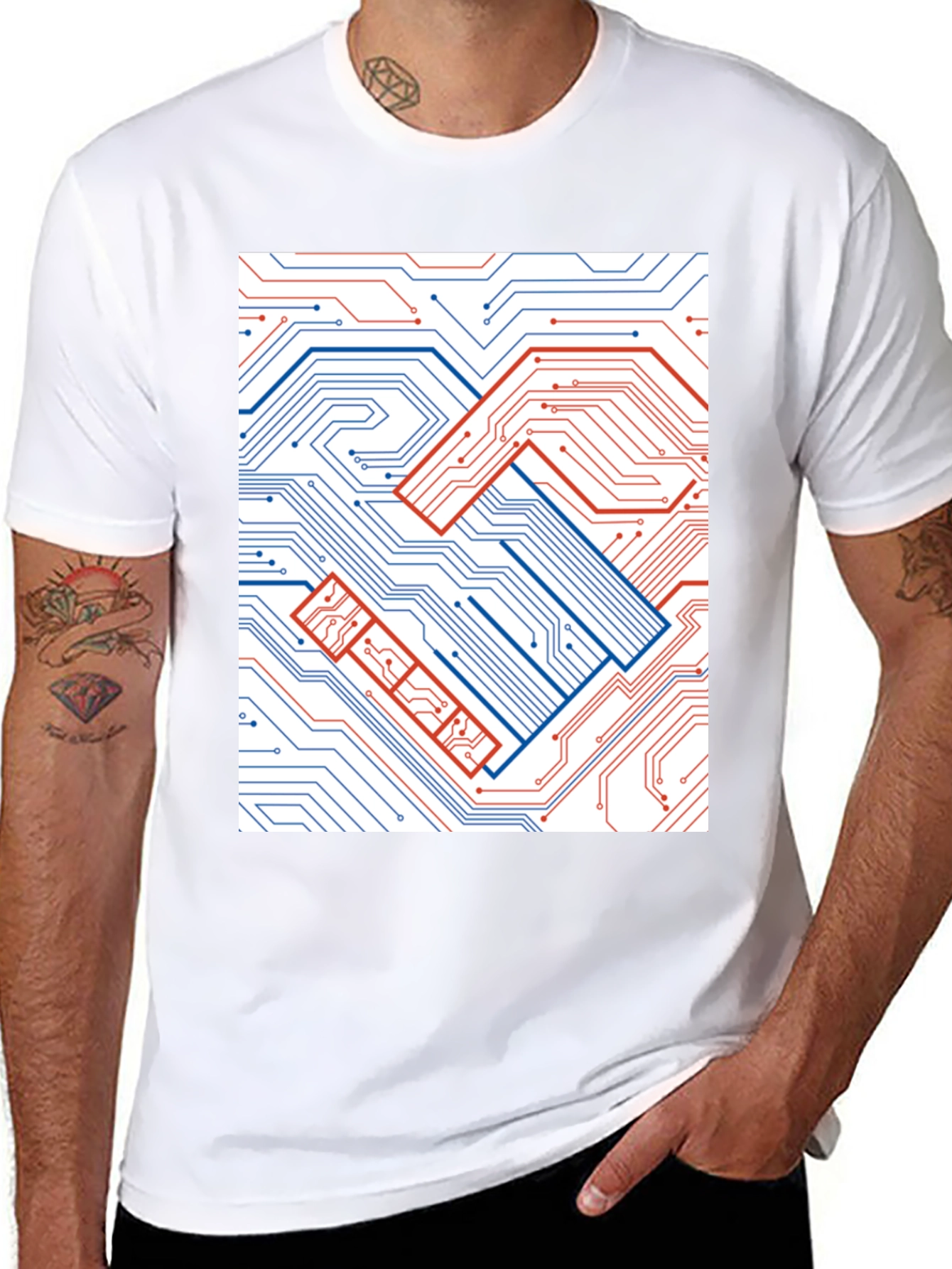 Tech Handshake Graphic T-Shirt - Modern Circuit Board Design