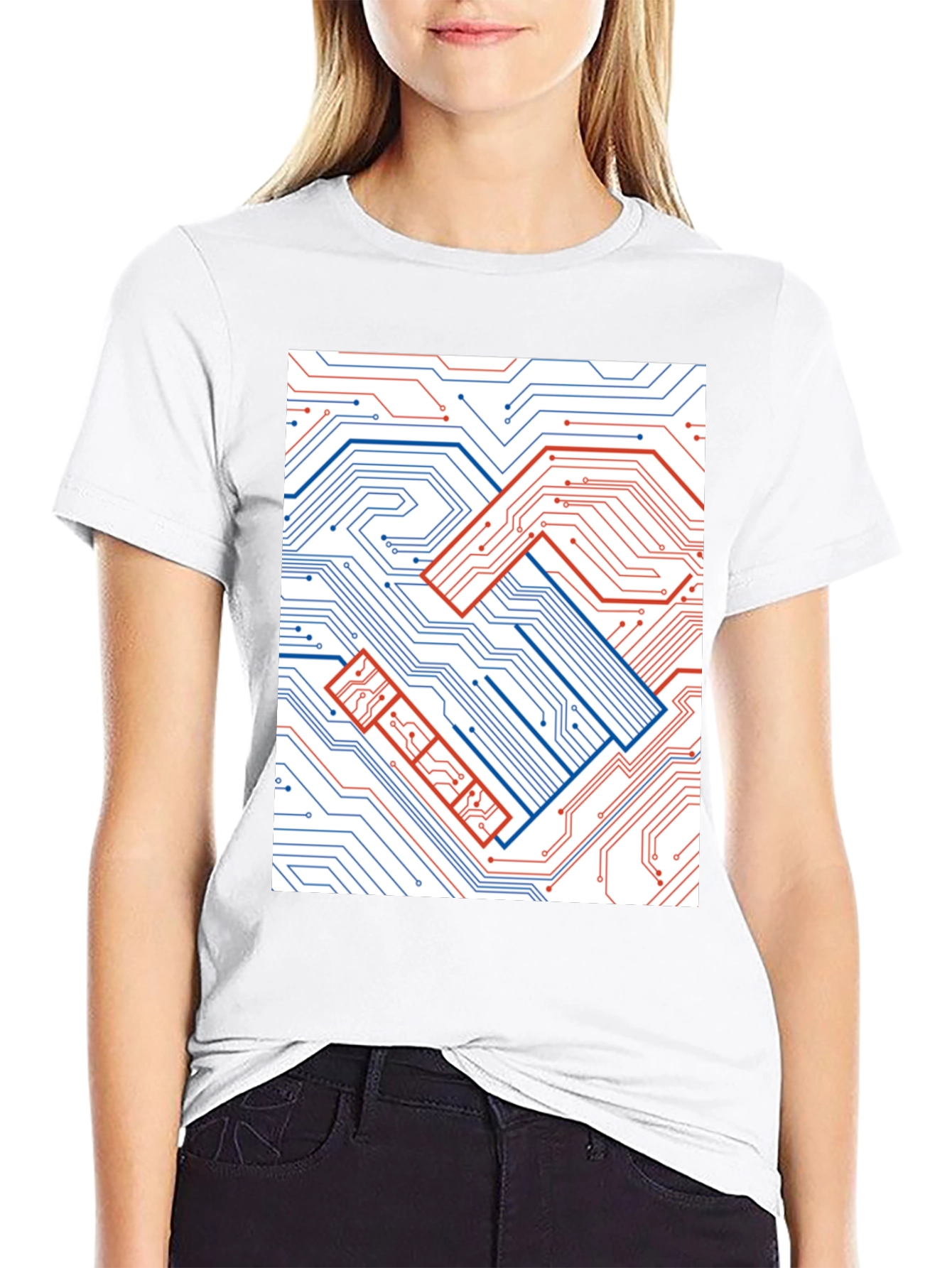 Tech Handshake Graphic T-Shirt - Modern Circuit Board Design
