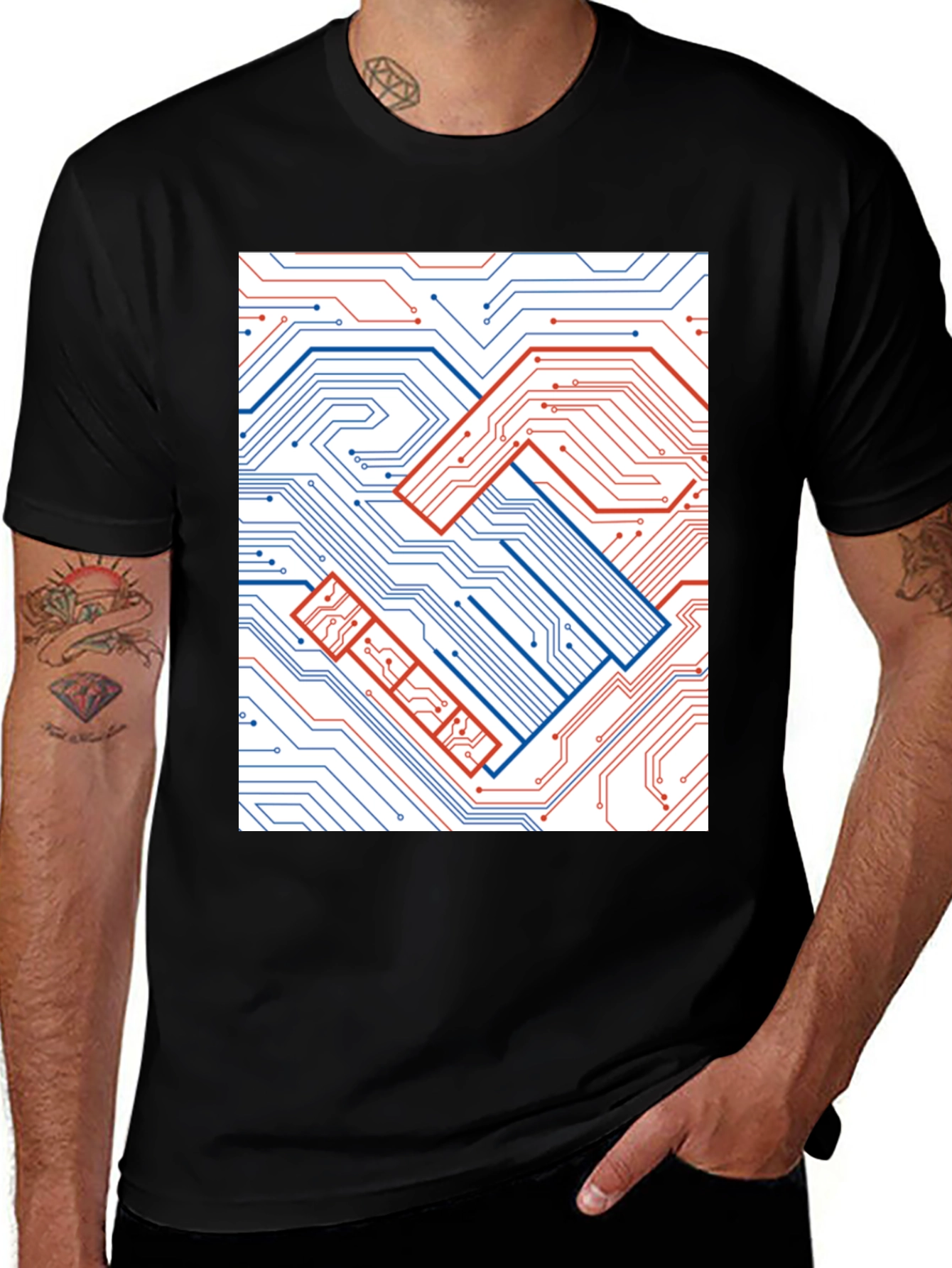 Tech Handshake Graphic T-Shirt - Modern Circuit Board Design