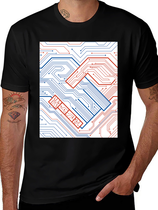 Tech Handshake Graphic T-Shirt - Modern Circuit Board Design