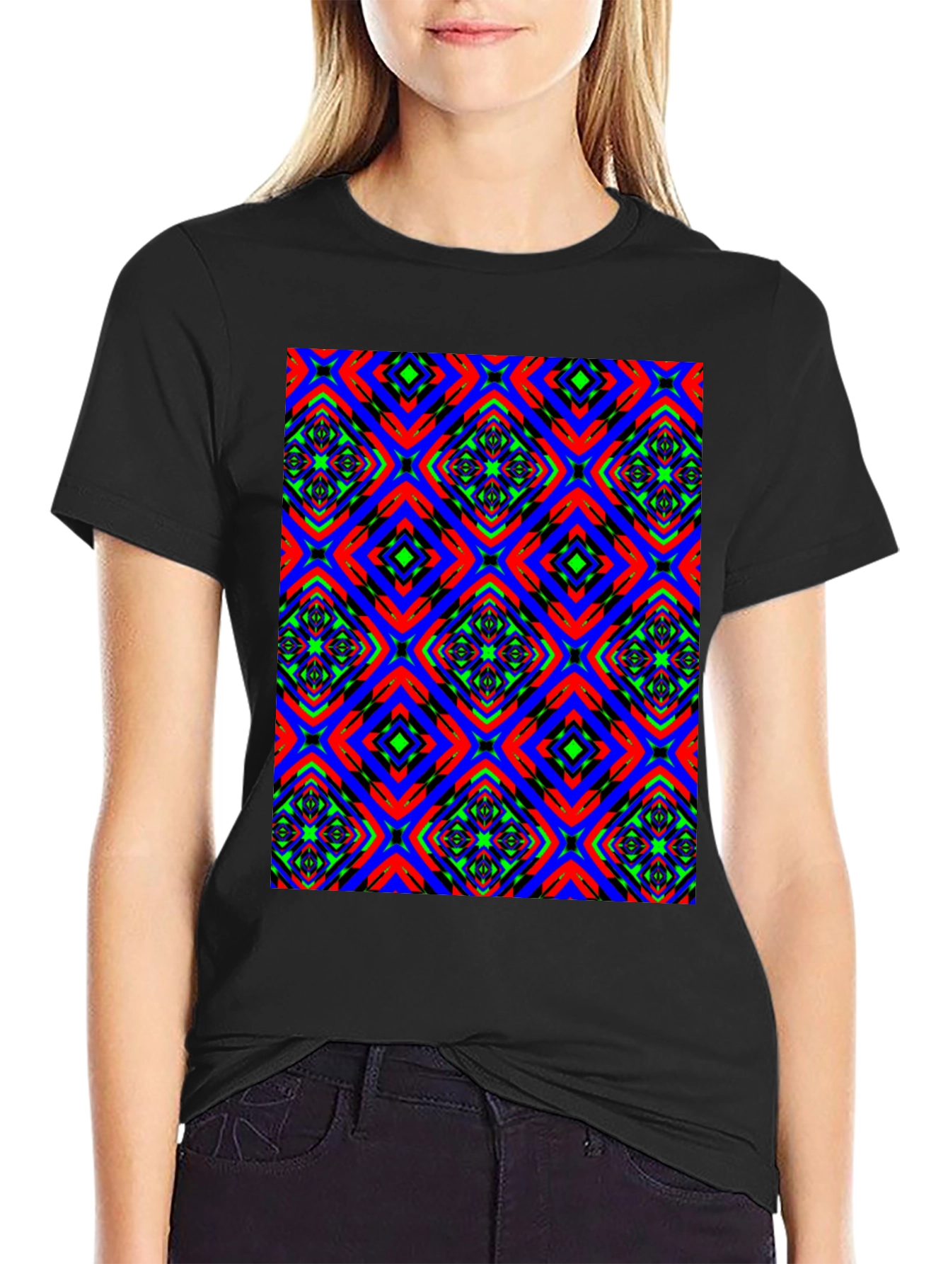 Vibrant Patterned Black T-Shirt