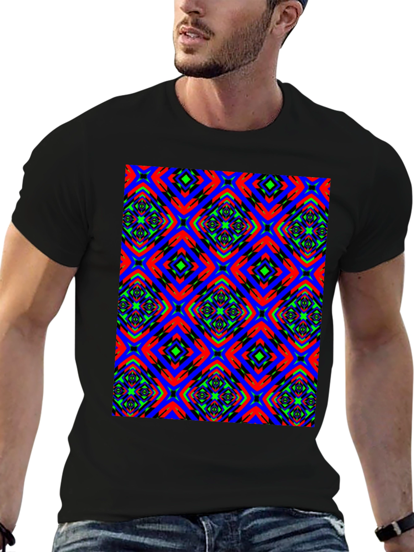 Vibrant Patterned Black T-Shirt