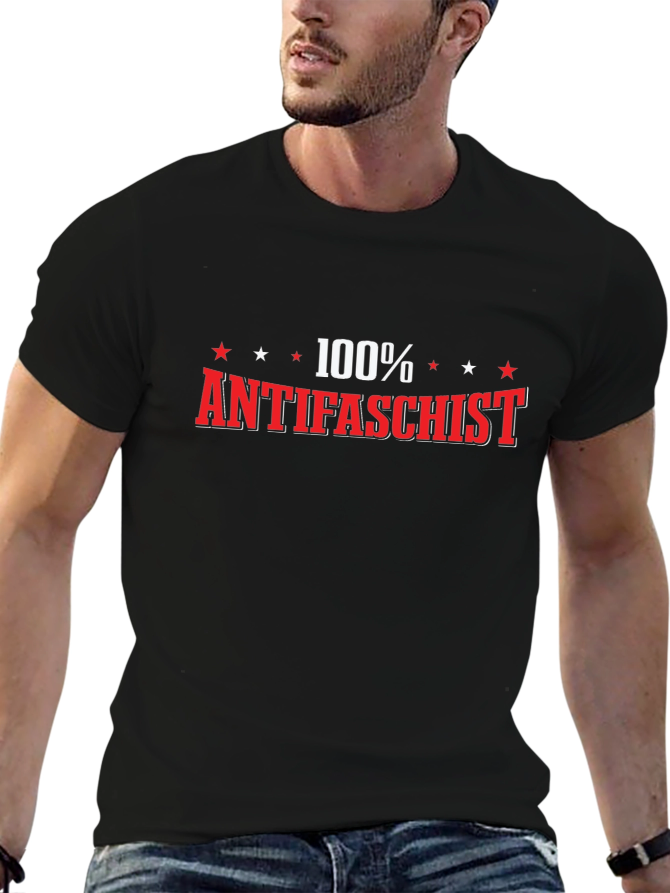 100% Antifascist Black T-Shirt - Bold Statement Tee