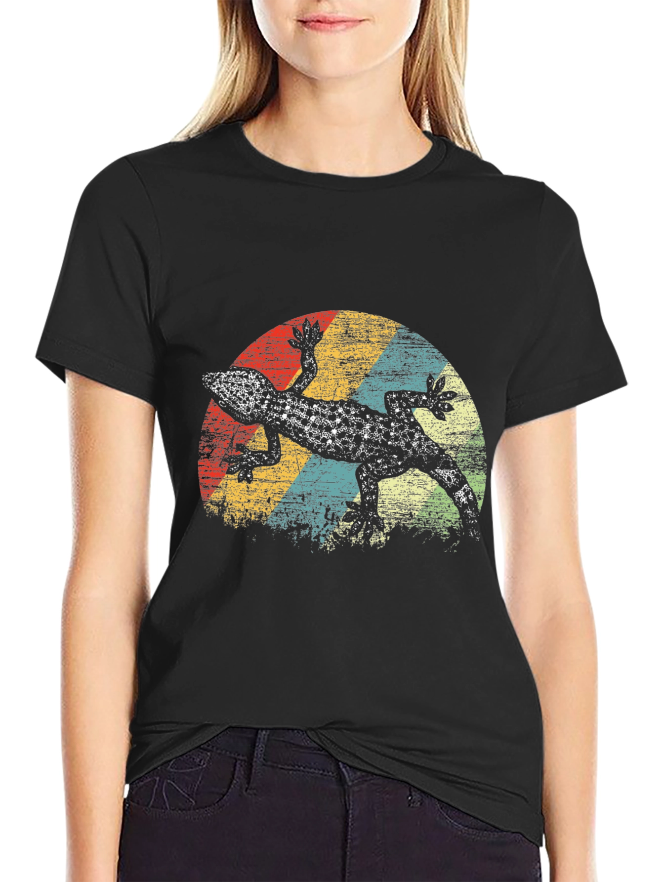 Retro Gecko Graphic Tee - Mens Black T-Shirt