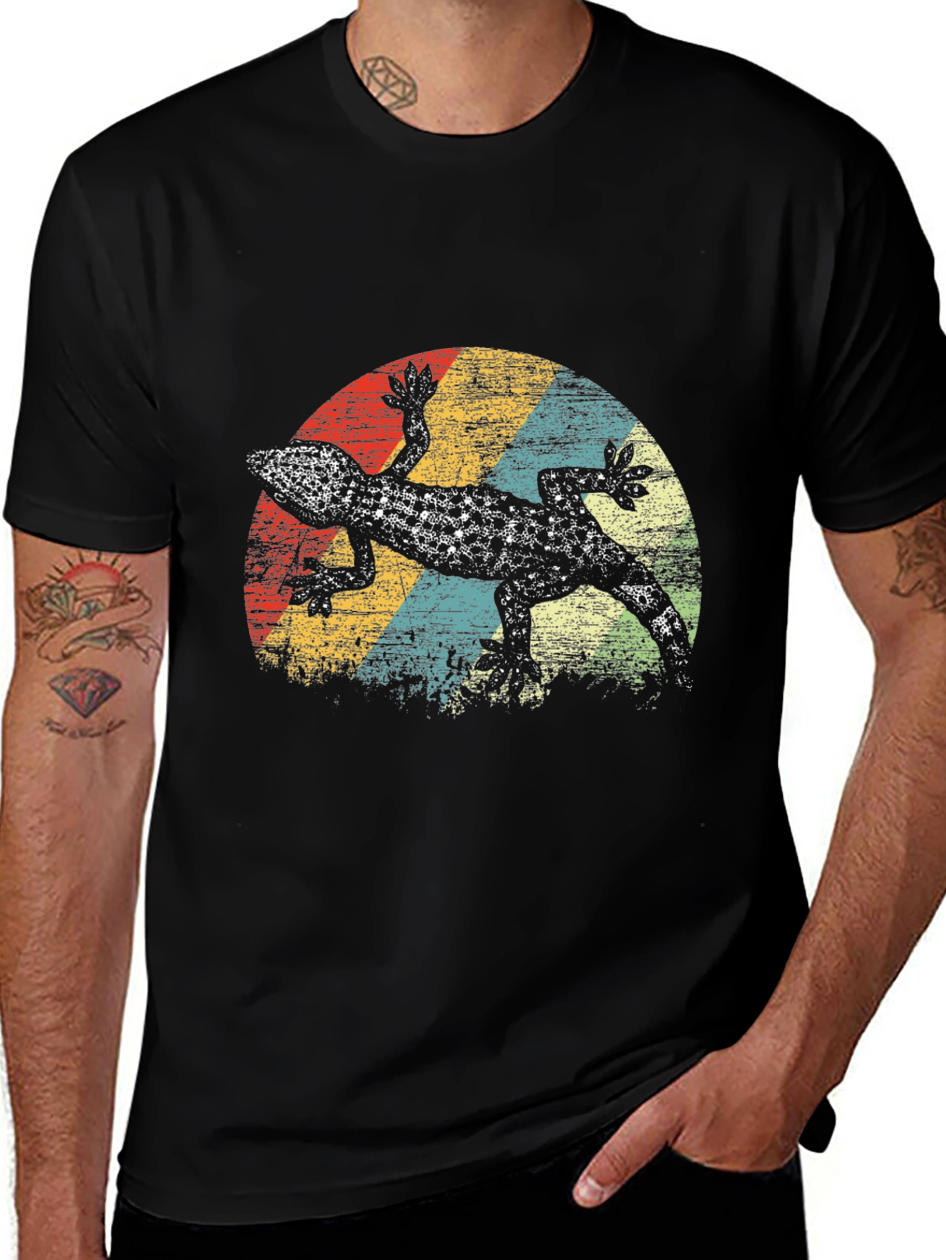 Retro Gecko Graphic Tee - Mens Black T-Shirt