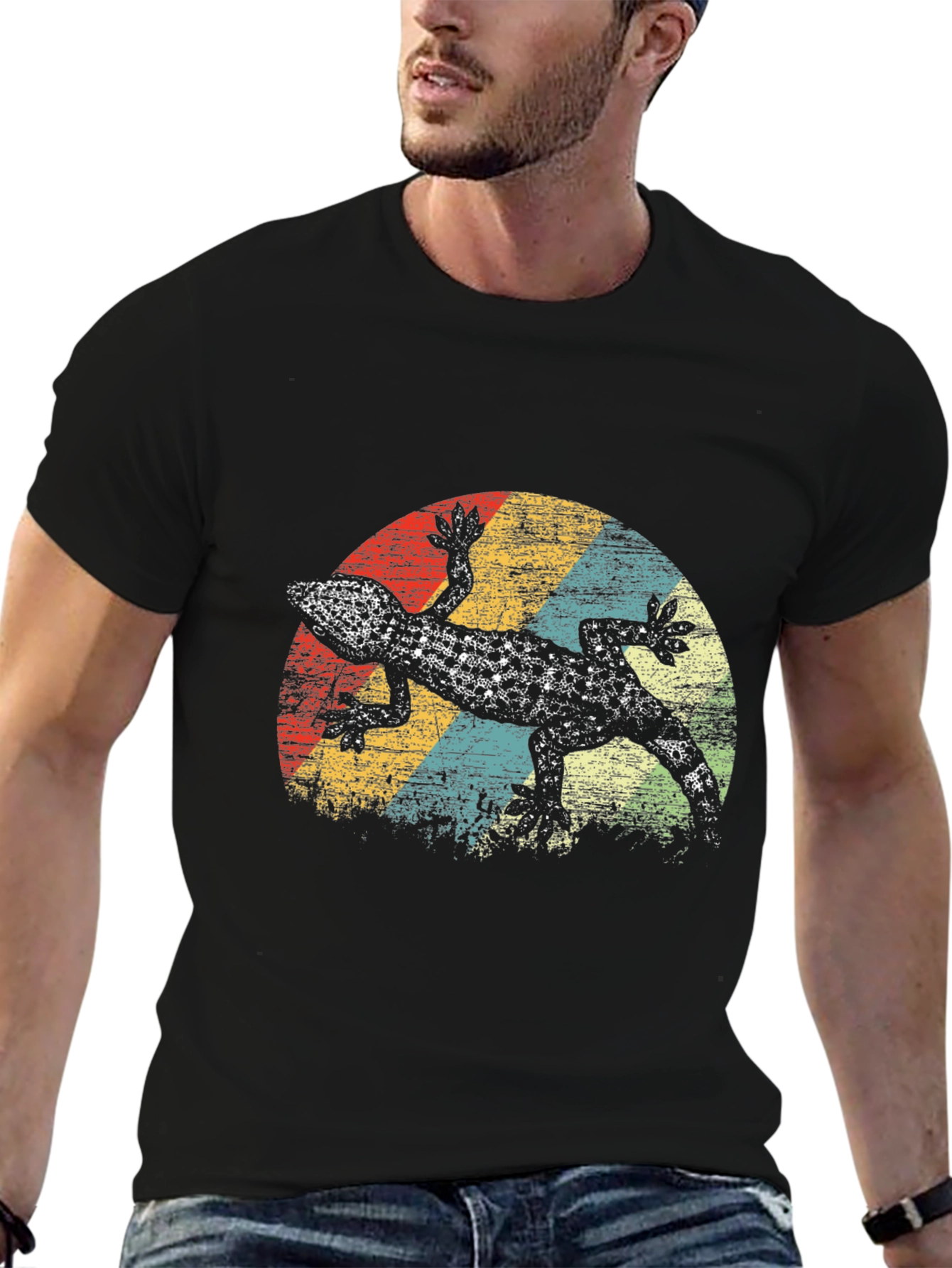 Retro Gecko Graphic Tee - Mens Black T-Shirt