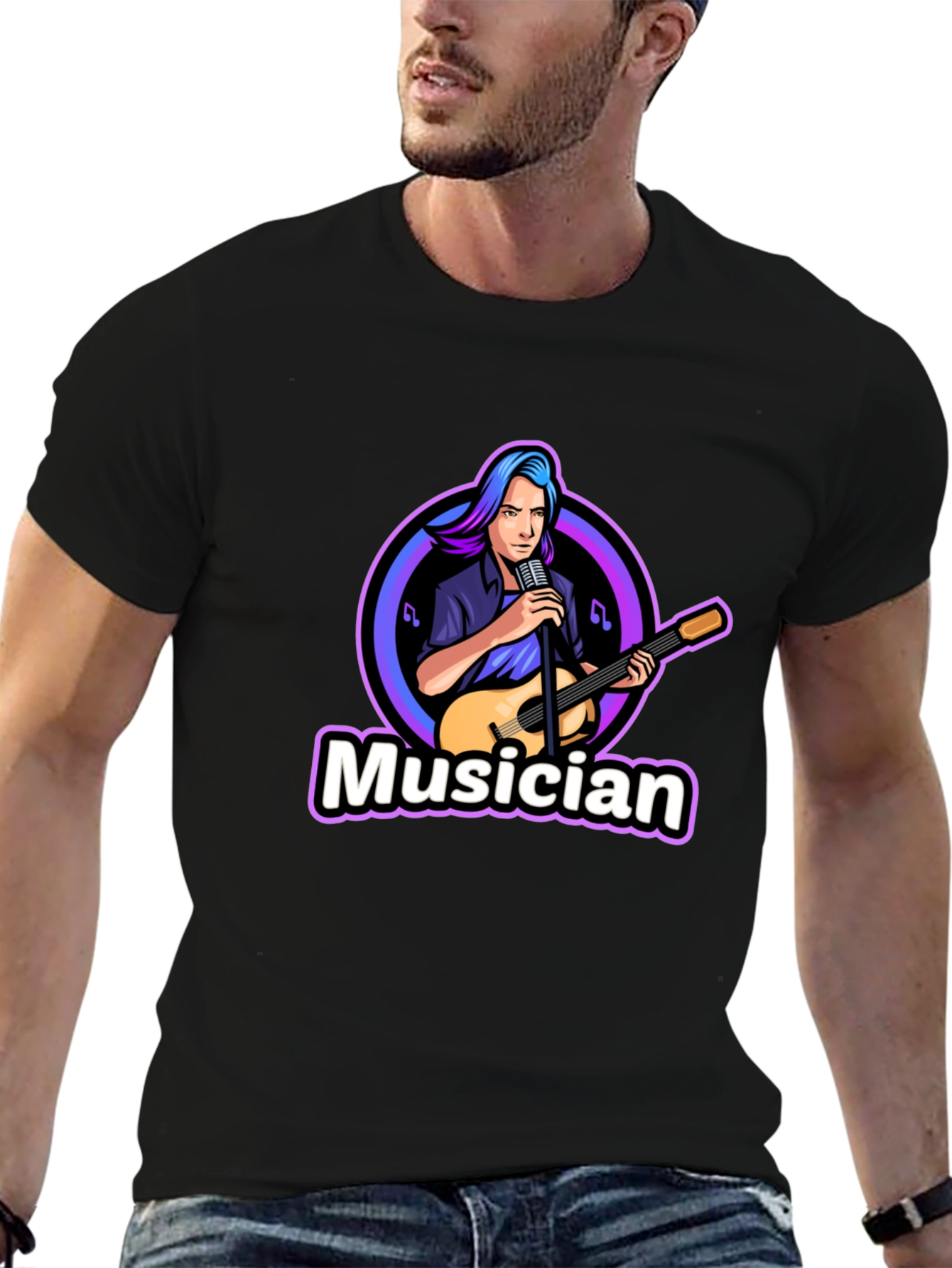 Musician Graphic Black T-Shirt - Music Lover Tee