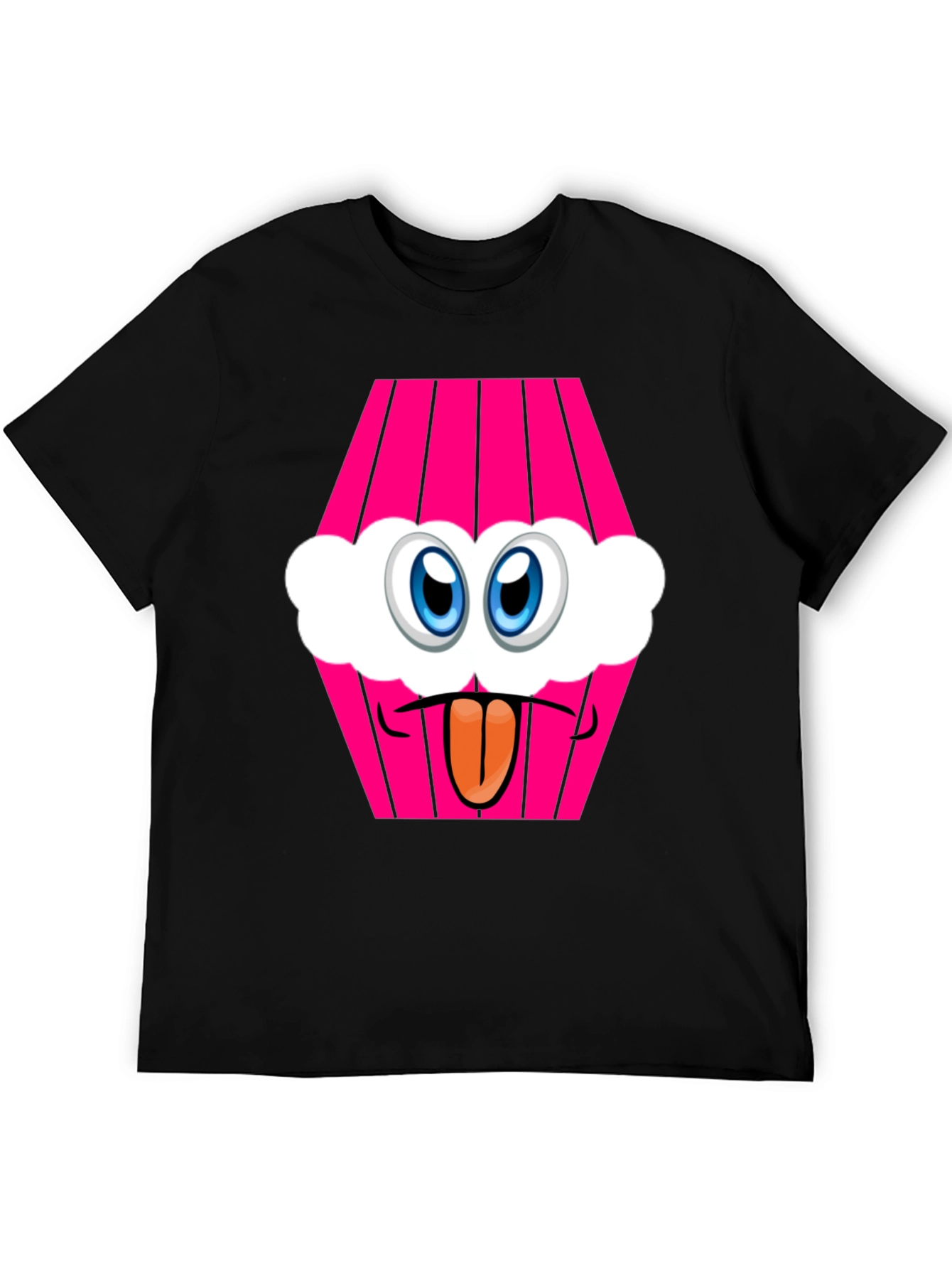 Cartoon Cupcake Face Black T-Shirt