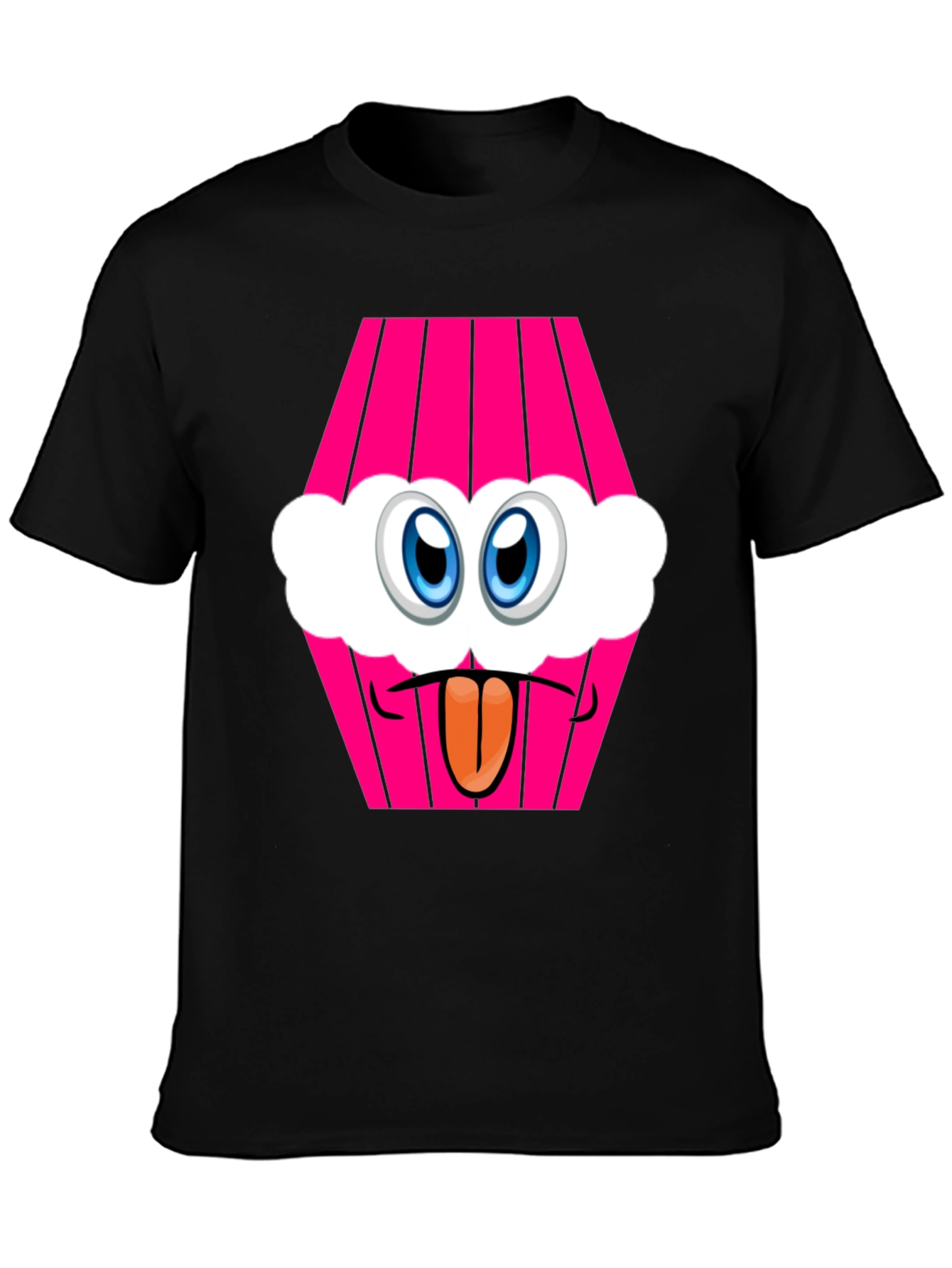 Cartoon Cupcake Face Black T-Shirt
