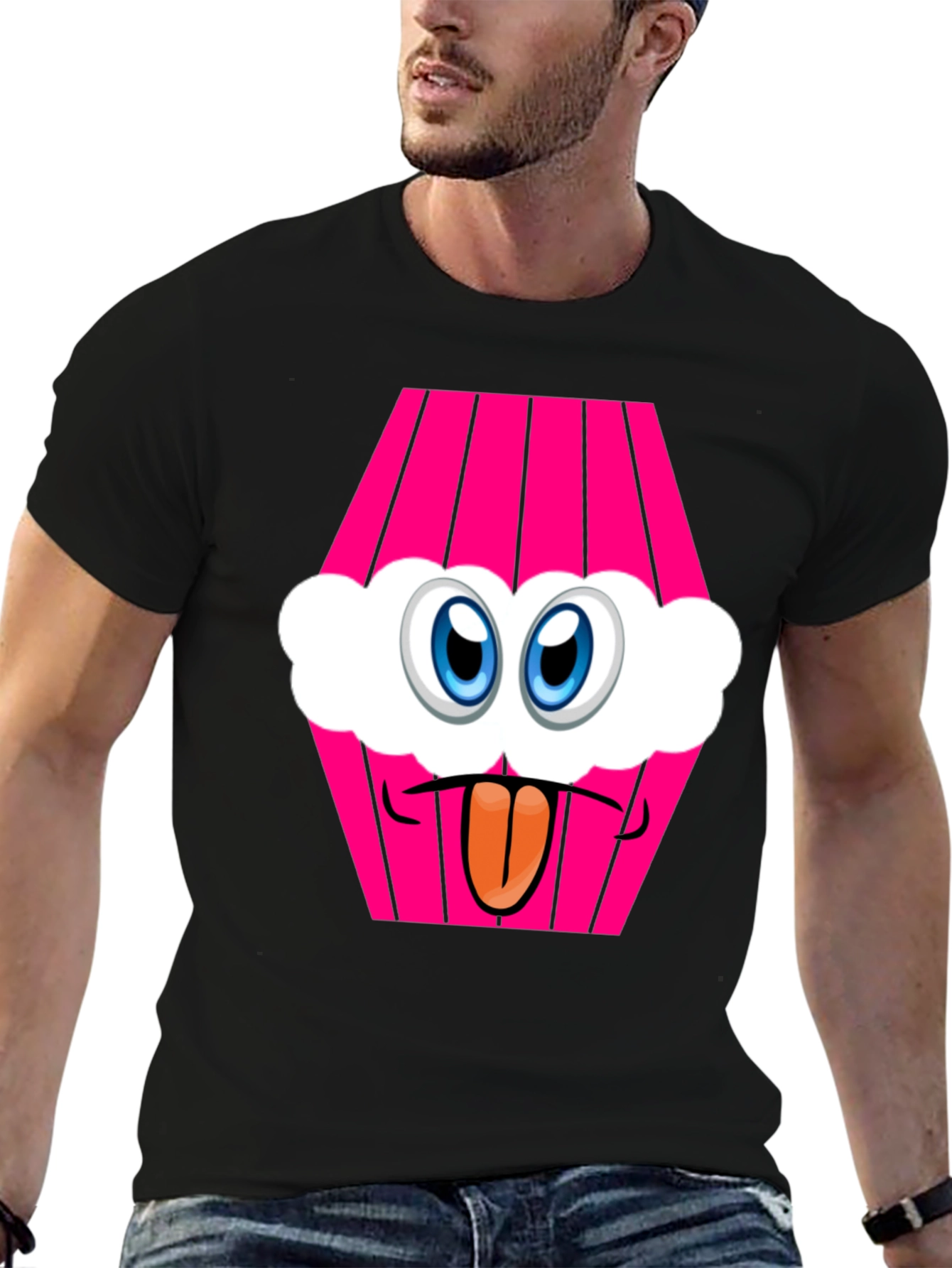 Cartoon Cupcake Face Black T-Shirt