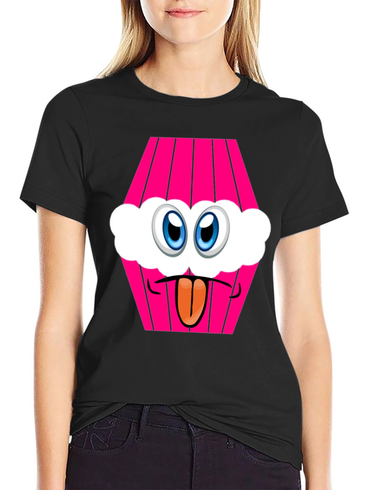 Cartoon Cupcake Face Black T-Shirt