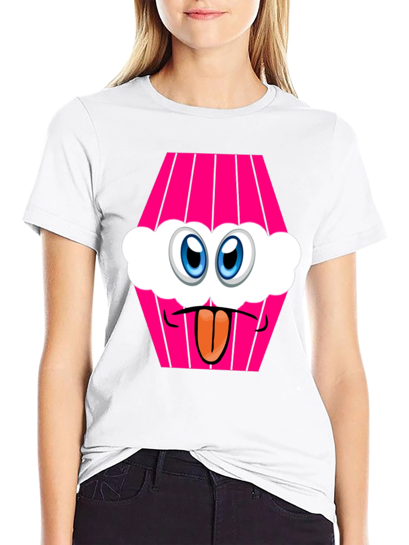 Cartoon Cupcake Face Black T-Shirt