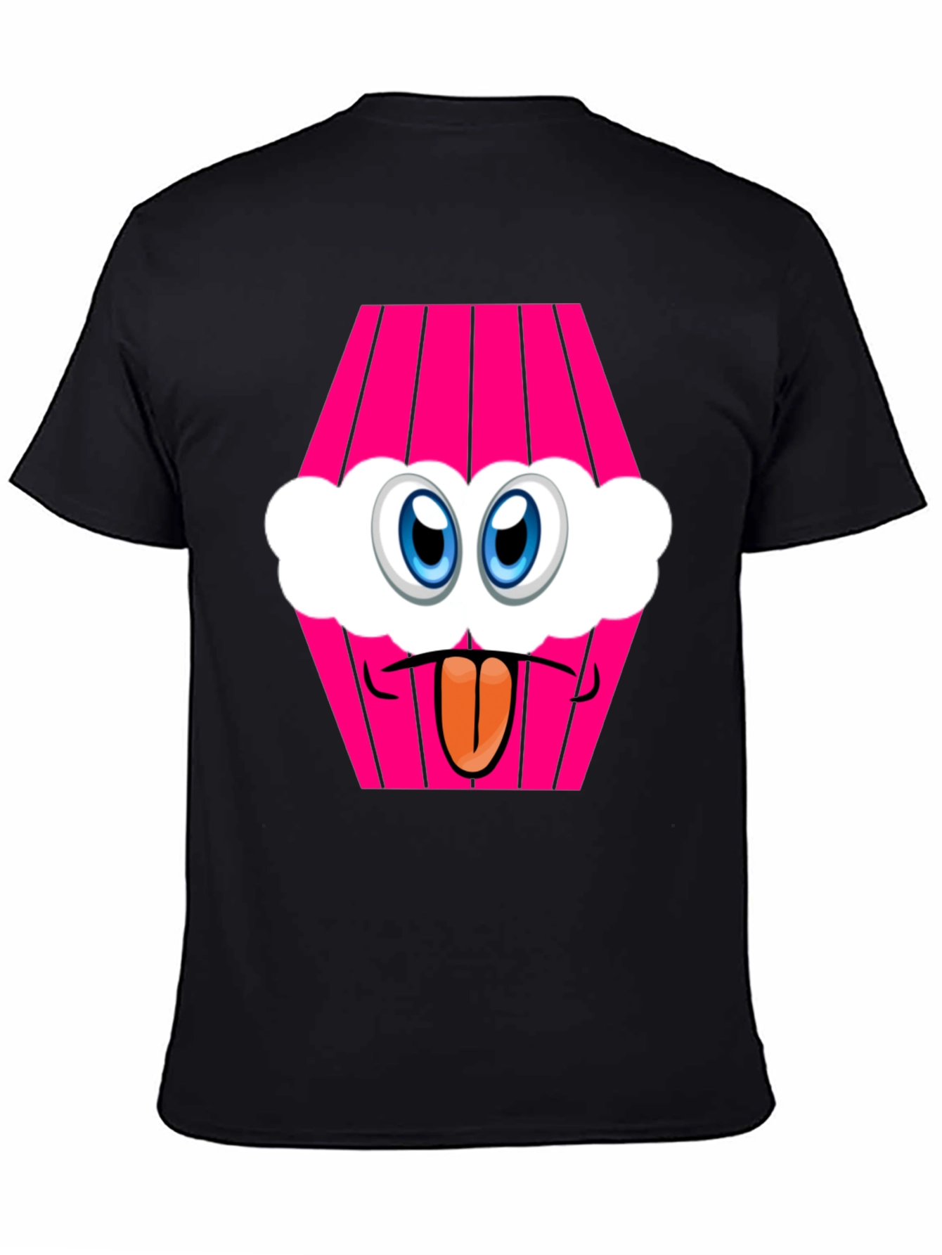 Cartoon Cupcake Face Black T-Shirt
