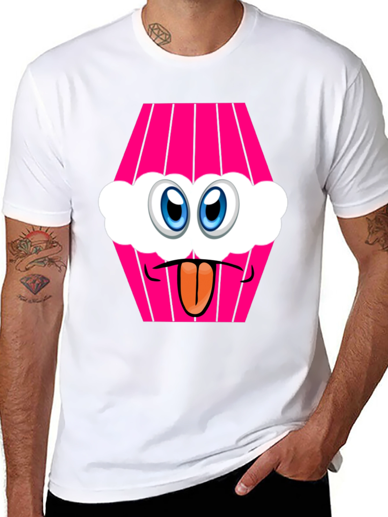 Cartoon Cupcake Face Black T-Shirt