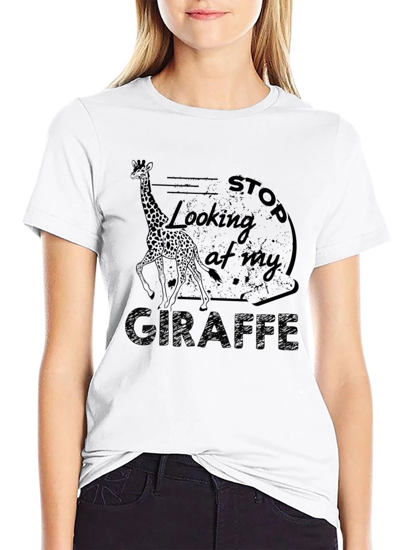 Stop Looking at My Giraffe Graphic T-Shirt