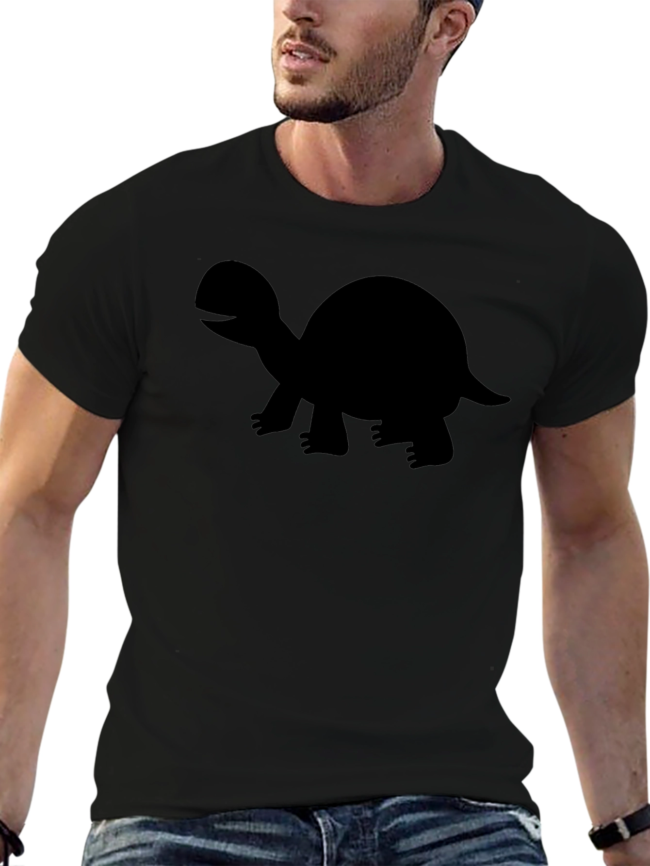 Turtle Graphic Tee - Black Cotton Blend T-Shirt