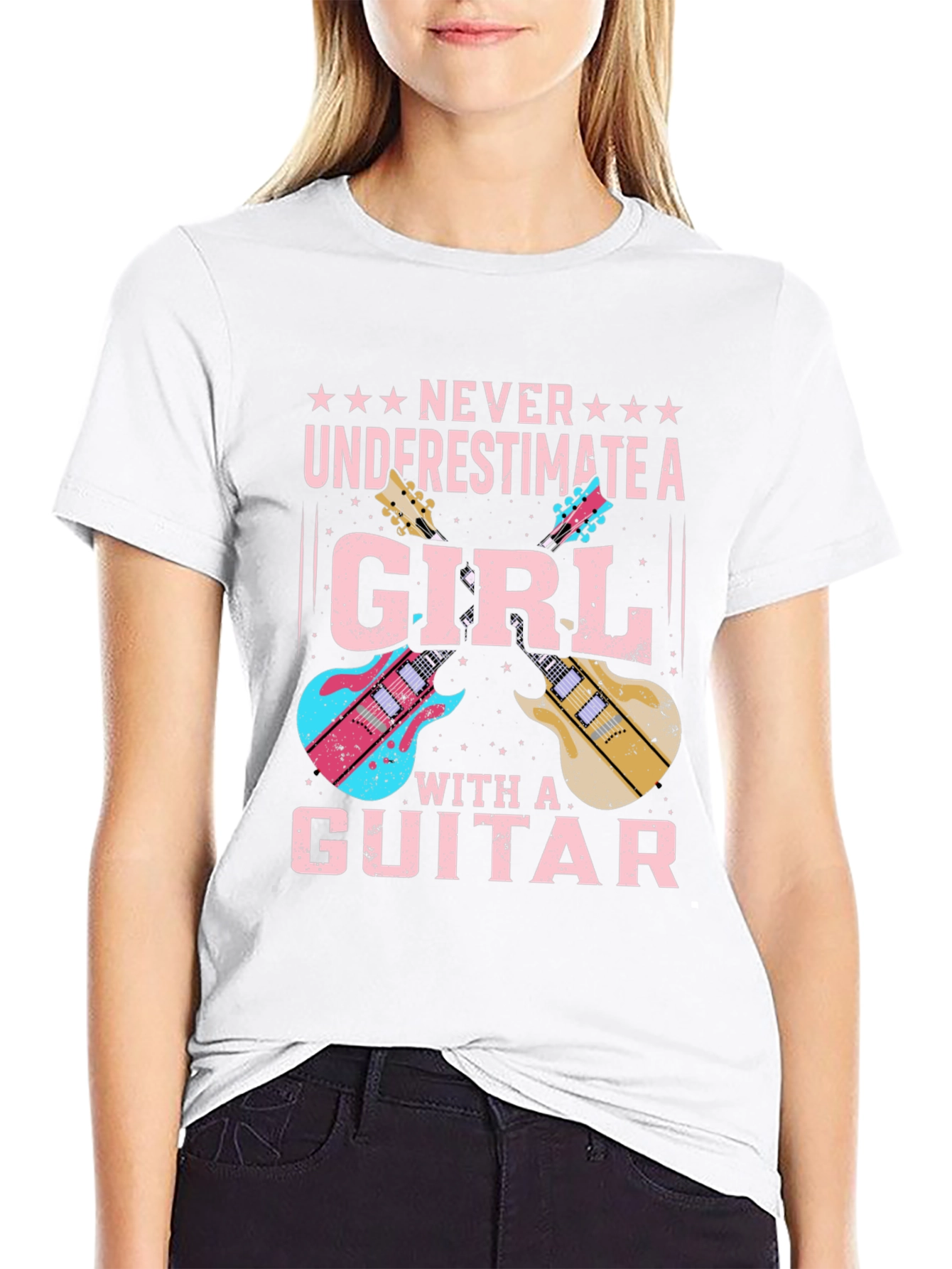Girl Guitarist Black T-Shirt
