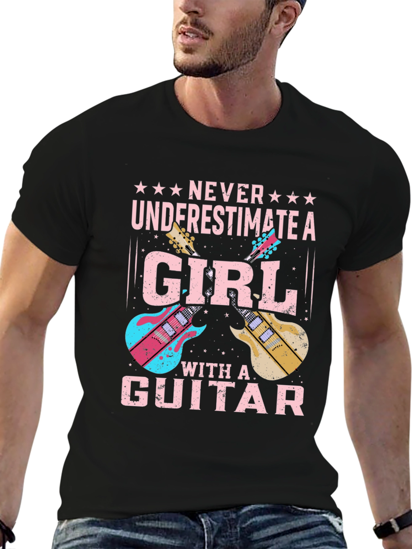 Girl Guitarist Black T-Shirt