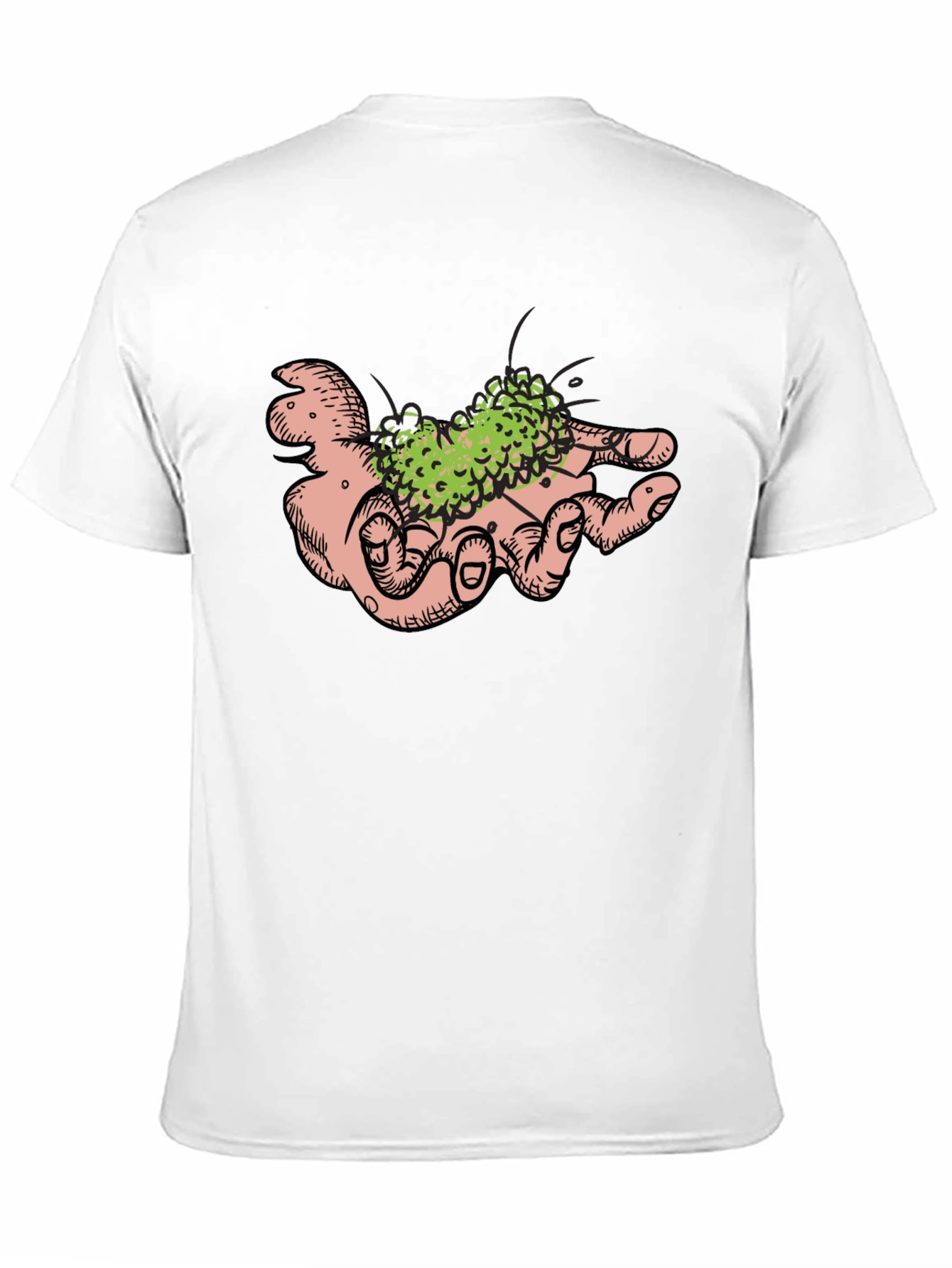 Hand Holding Green Plant Black T-Shirt