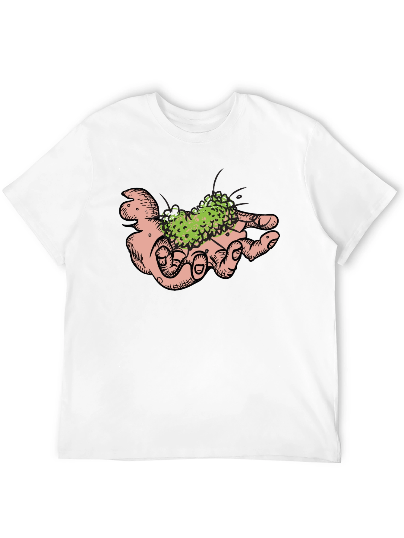 Hand Holding Green Plant Black T-Shirt