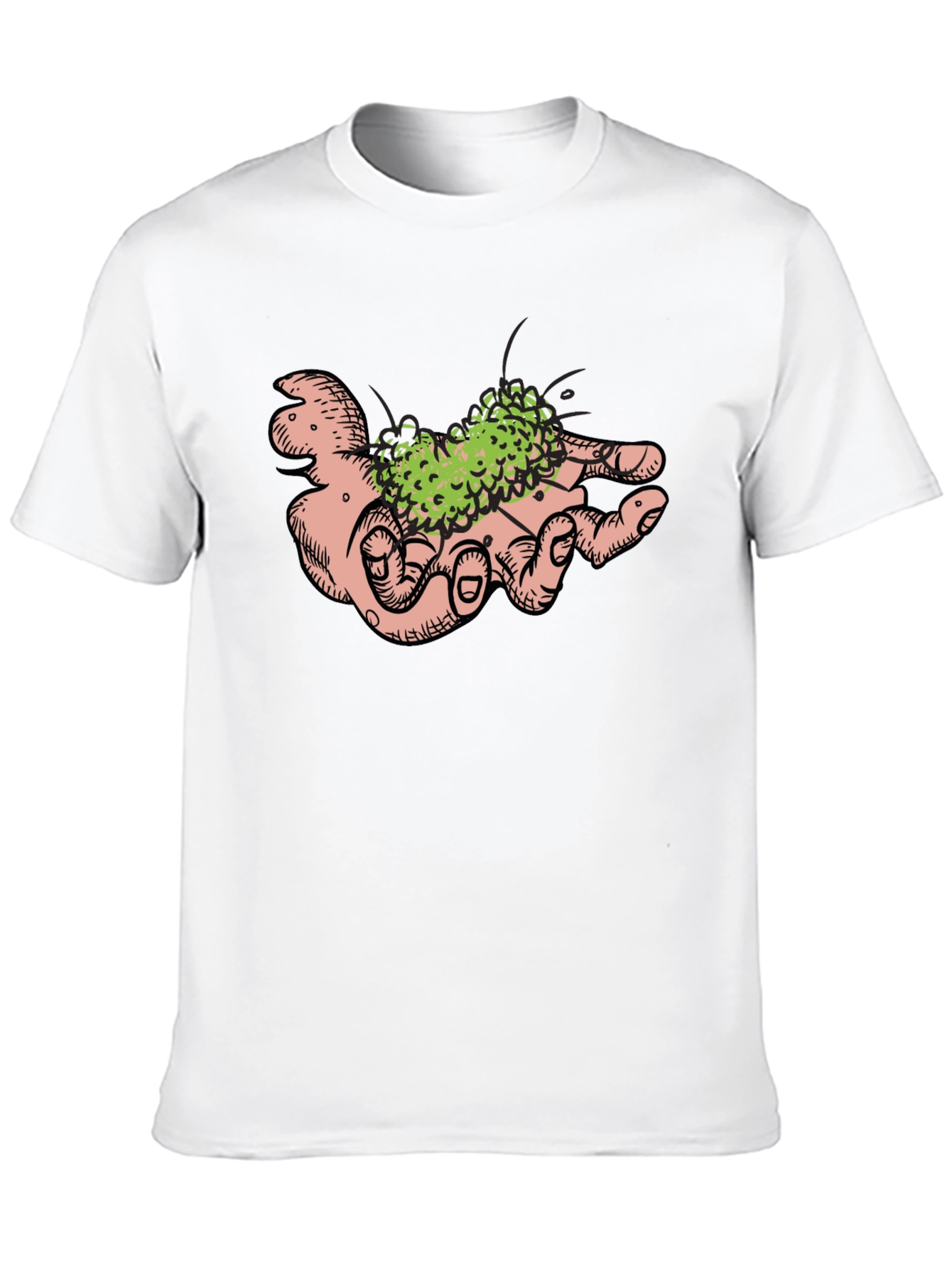 Hand Holding Green Plant Black T-Shirt