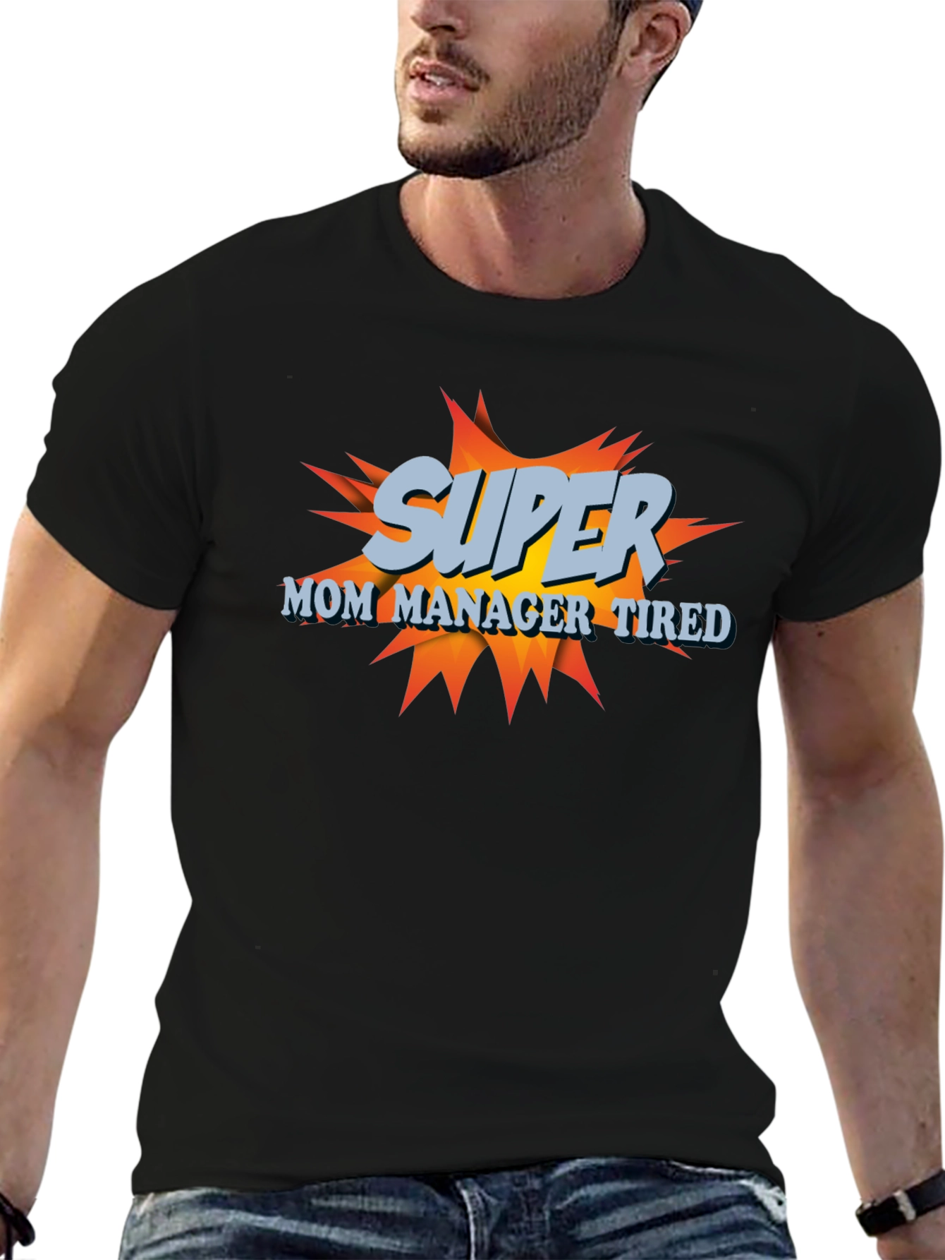 Super Mom Manager Tired T-Shirt - Black Cotton Blend
