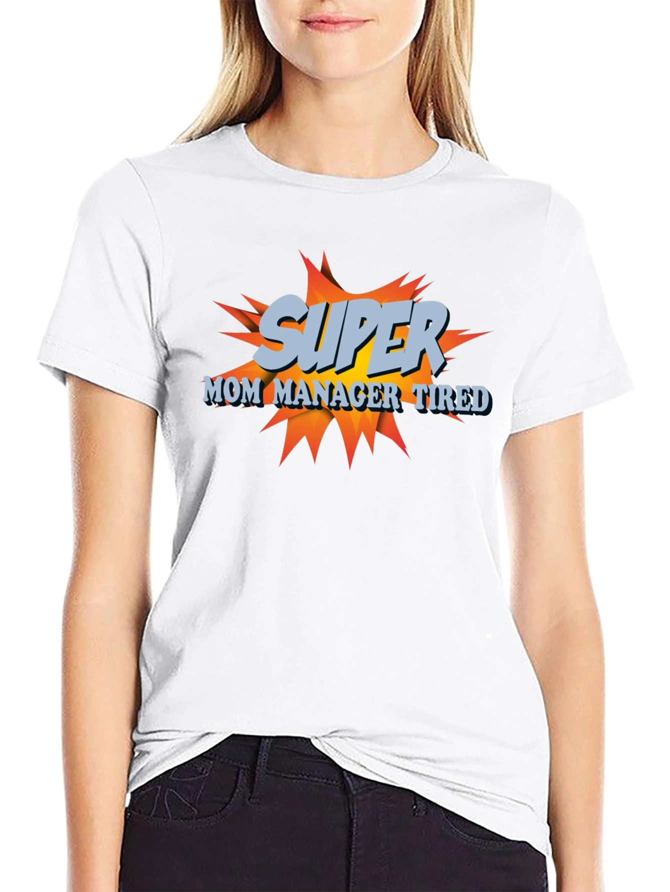 Super Mom Manager Tired T-Shirt - Black Cotton Blend