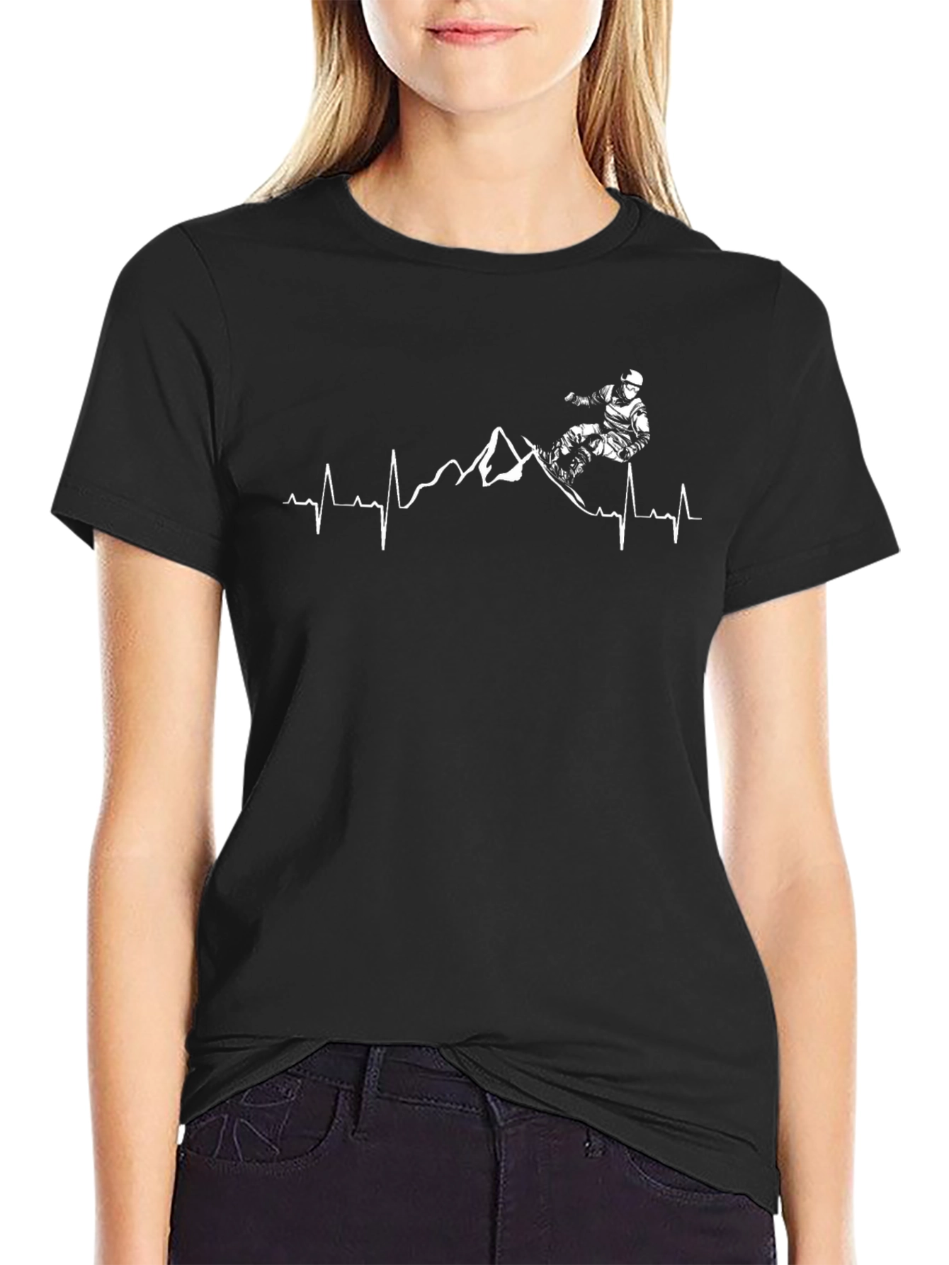 Mountain Biker Heartbeat T-Shirt - Black