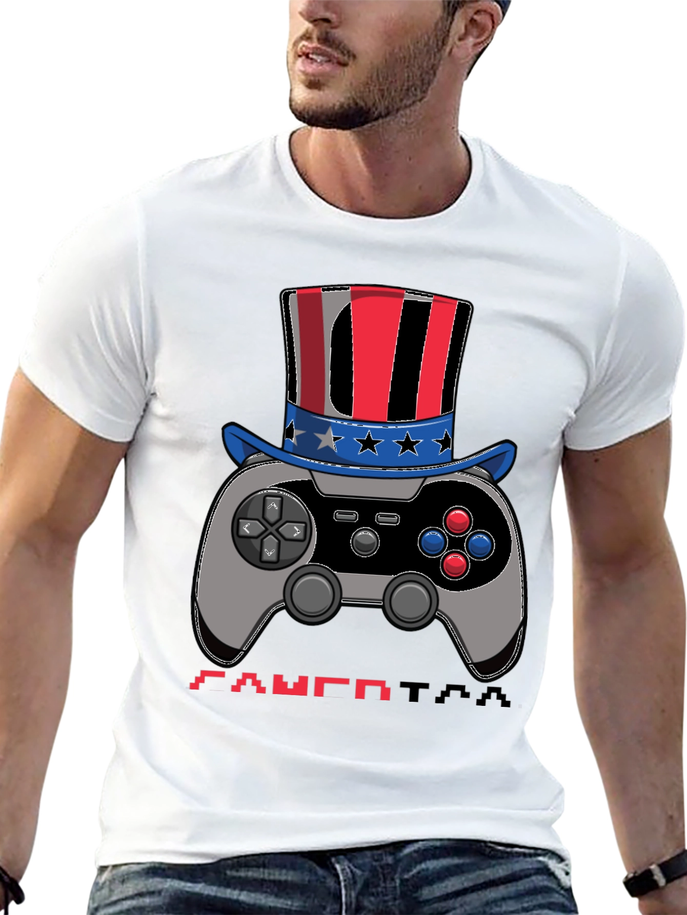 Patriotic Gamer Tee: Controller with American Hat